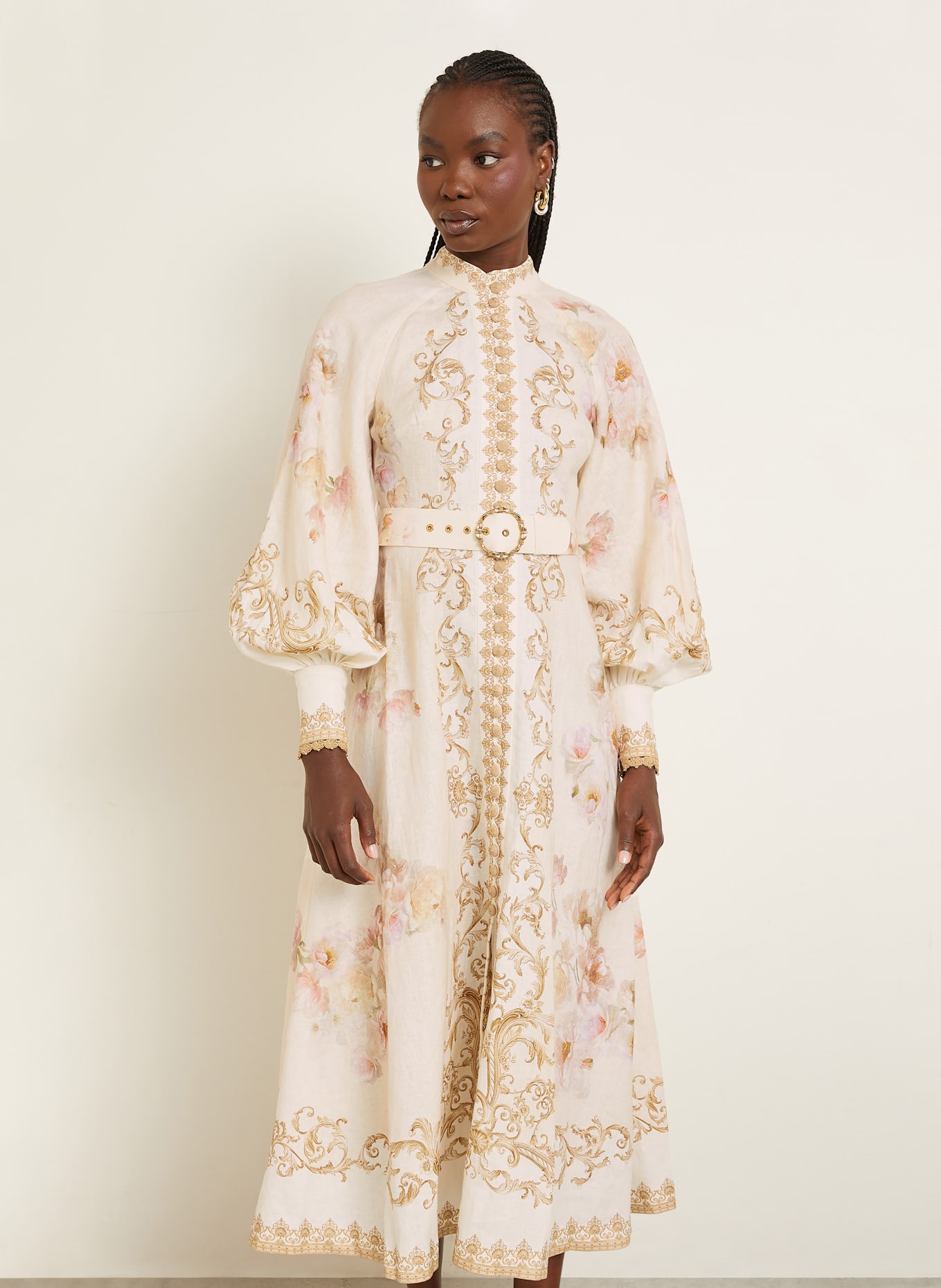 ZIMMERMANN Leinenkleid HYPNOTIC: CREME / HELLROSA / HELLBLAU