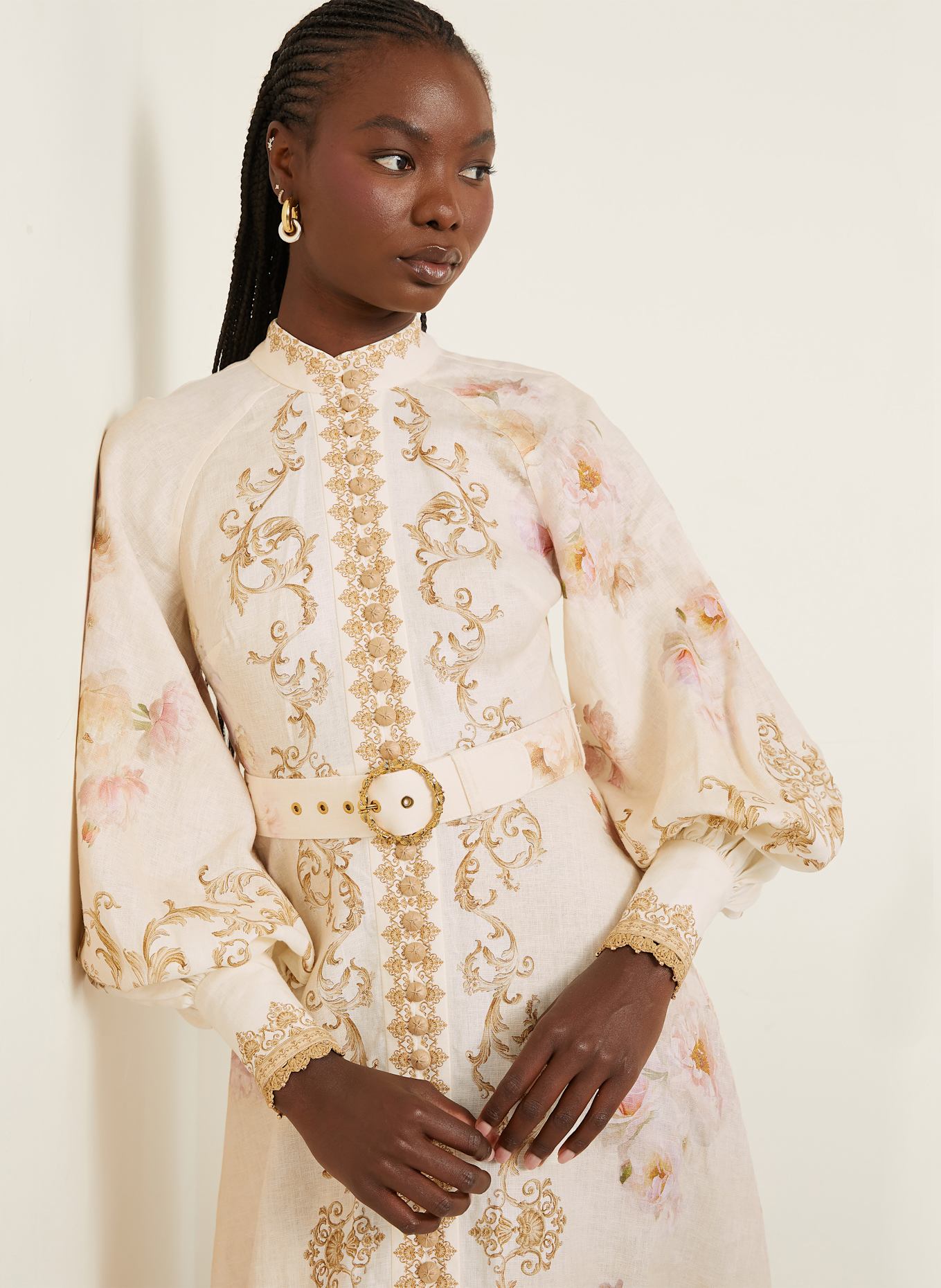 ZIMMERMANN Leinenkleid HYPNOTIC: CREME / HELLROSA / HELLBLAU