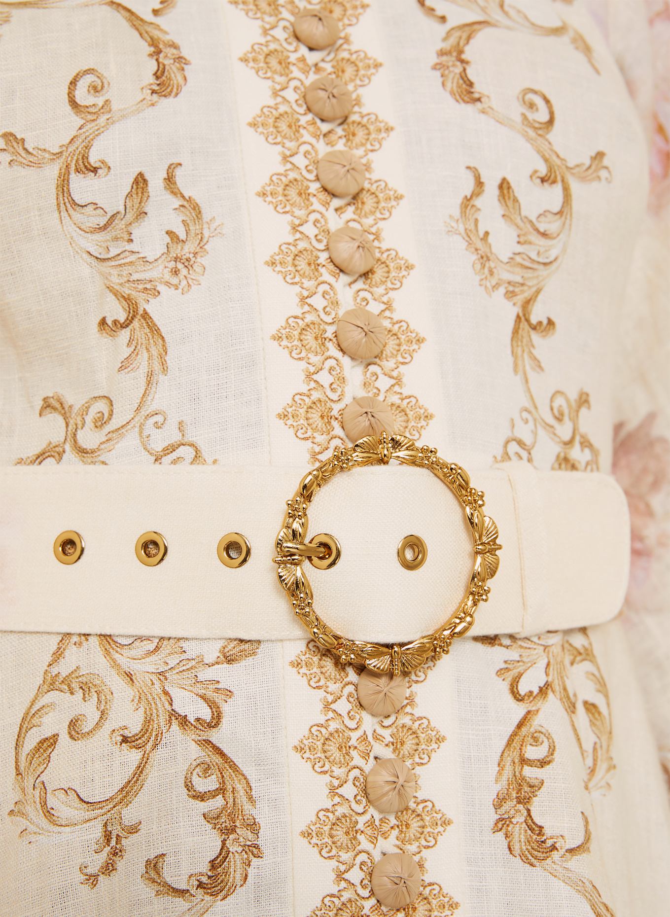 ZIMMERMANN Leinenkleid HYPNOTIC: CREME / HELLROSA / HELLBLAU