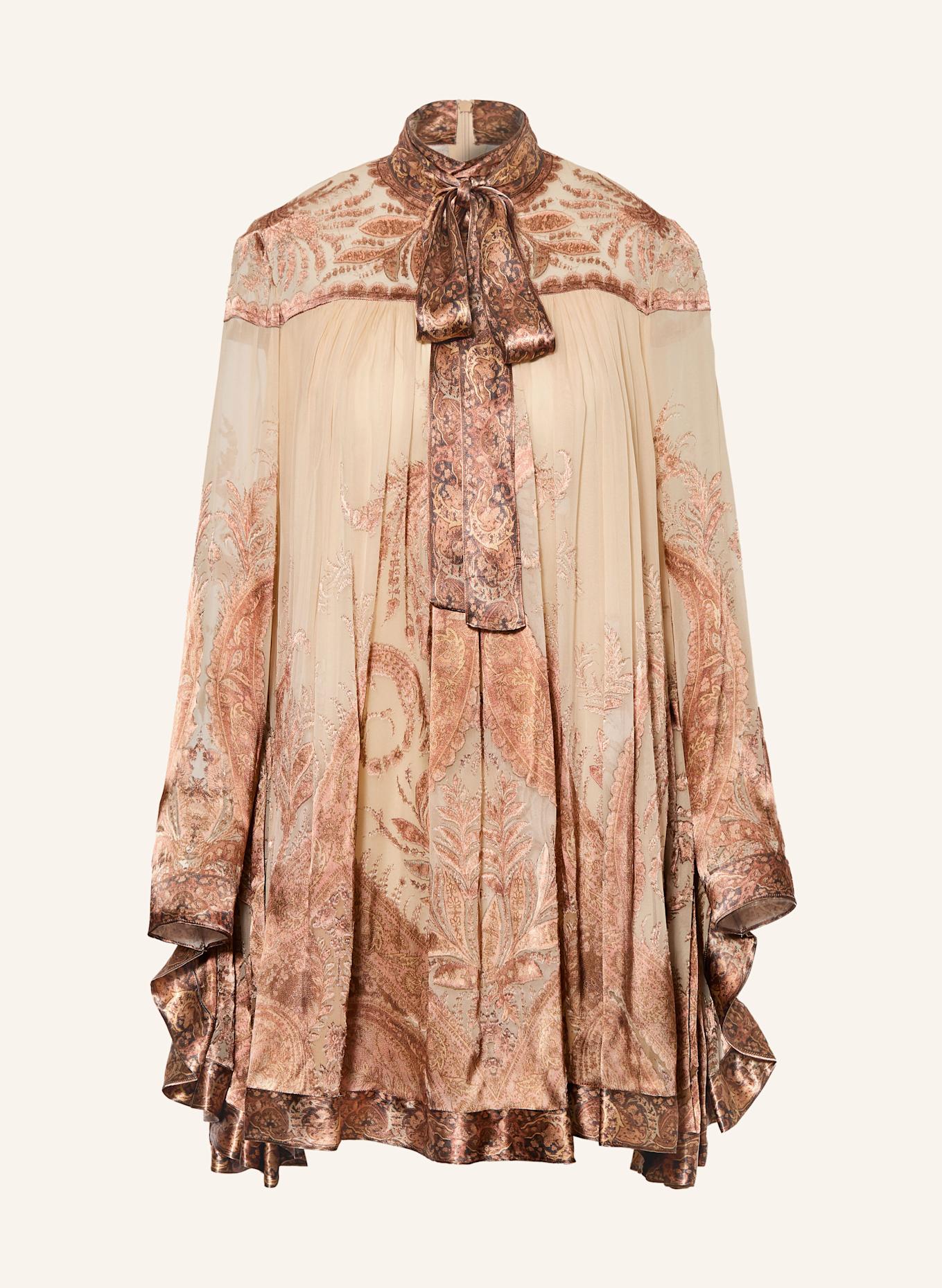 ZIMMERMANN Cocktailkleid HYPNOTIC mit abnehmbarer Schluppe: CREME / LACHS / BRAUN