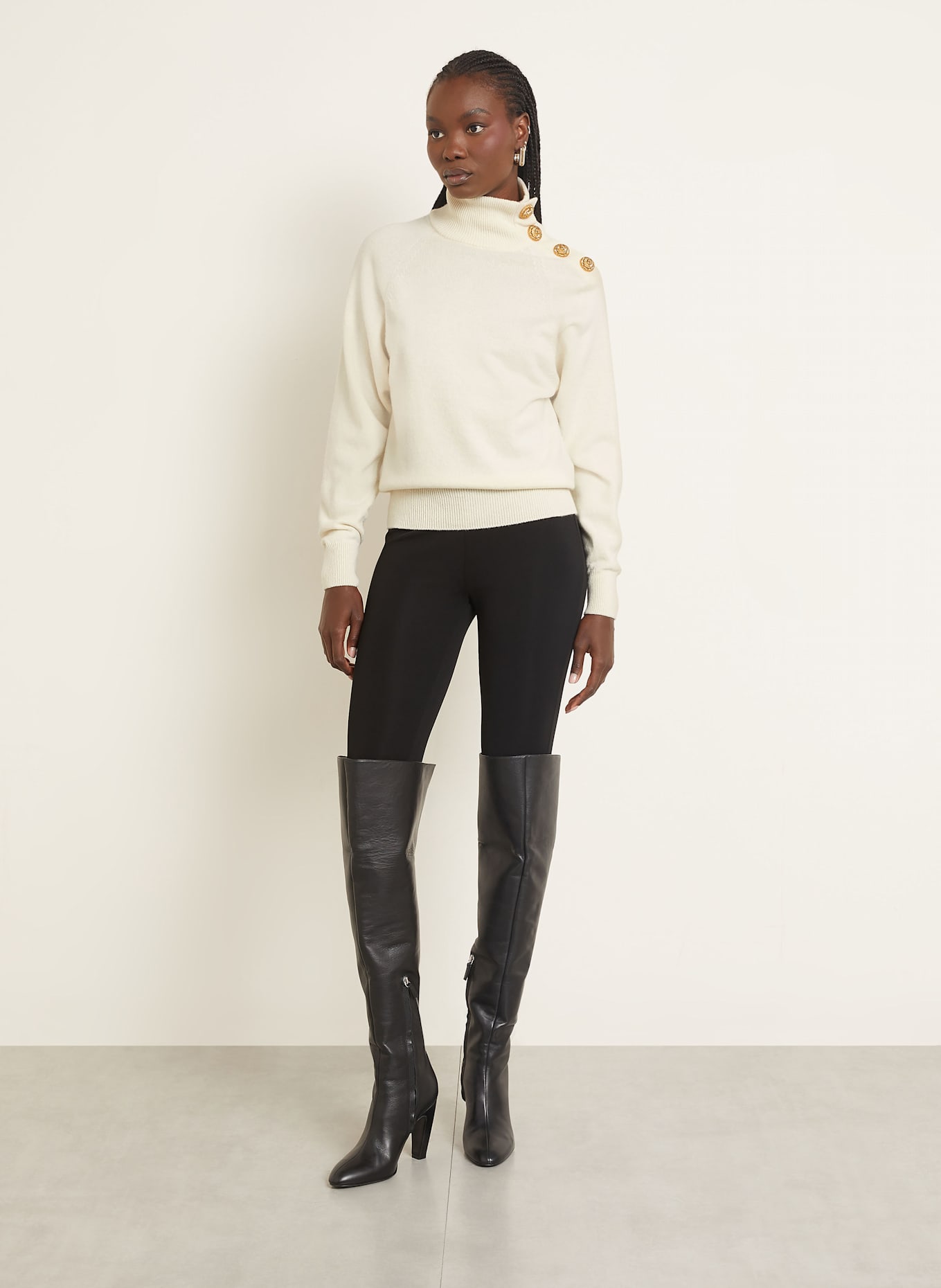 BALMAIN Sweter z dodatkiem kaszmiru: ECRU