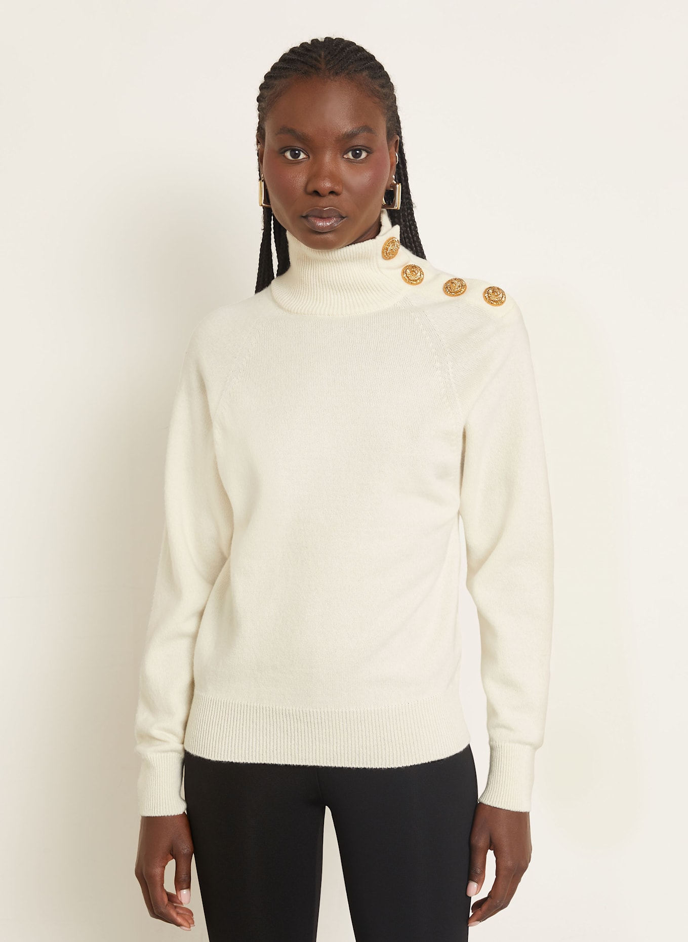 BALMAIN Sweter z dodatkiem kaszmiru: ECRU