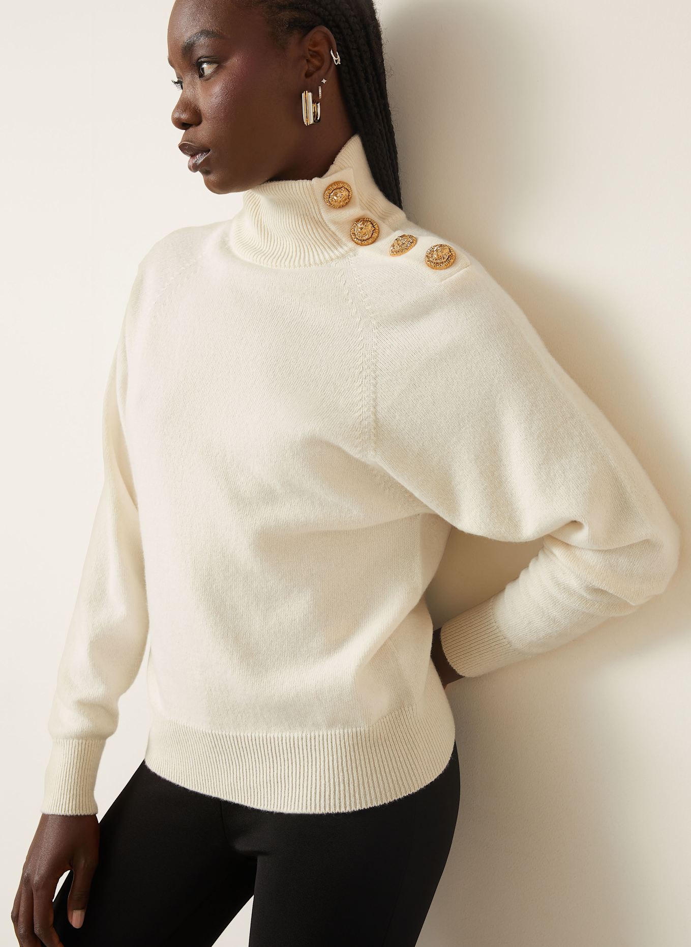 BALMAIN Sweter z dodatkiem kaszmiru: ECRU