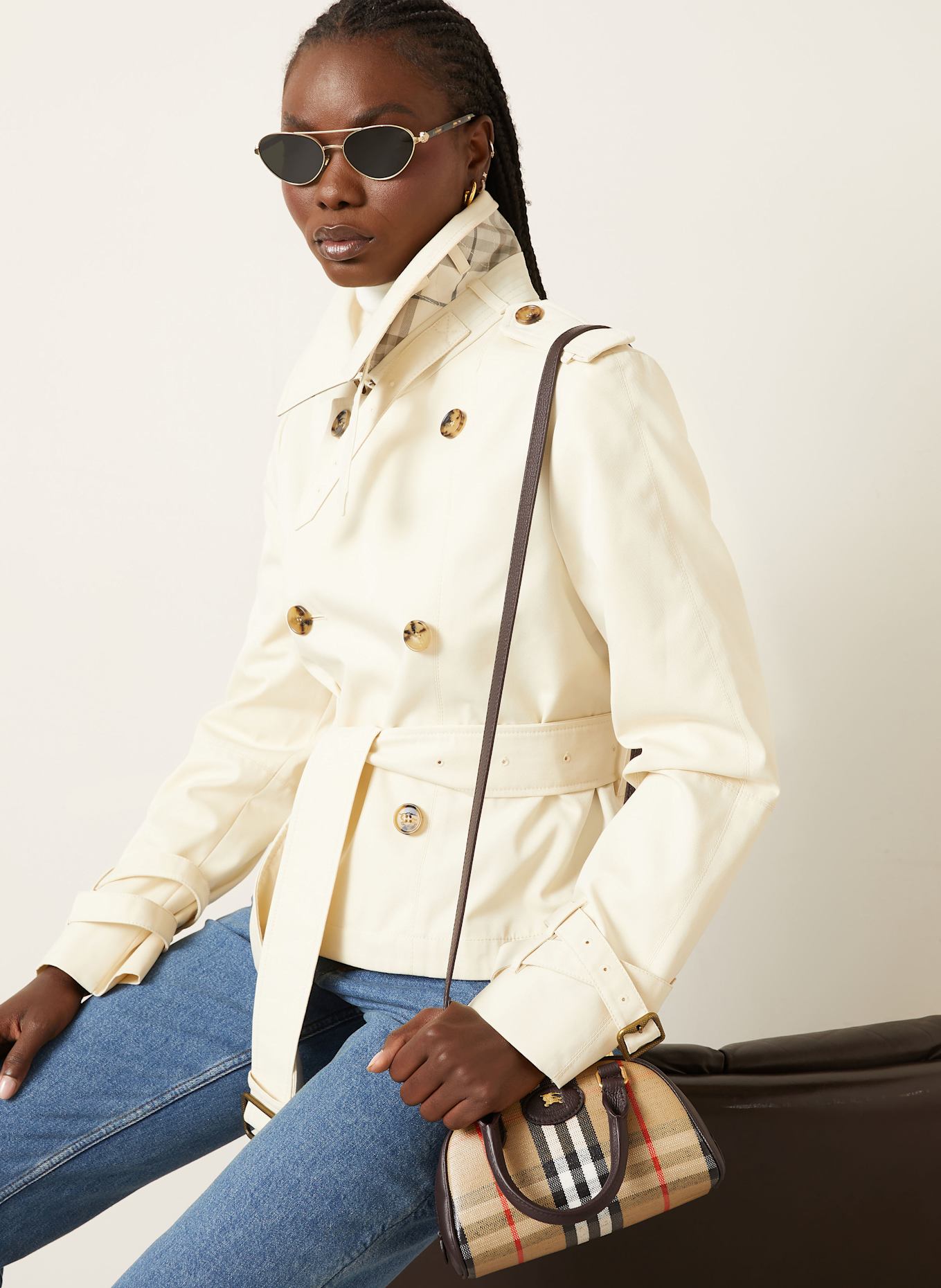 BURBERRY Handtasche HIGHLANDS SMALL: CAMEL / DUNKELBRAUN / ROT