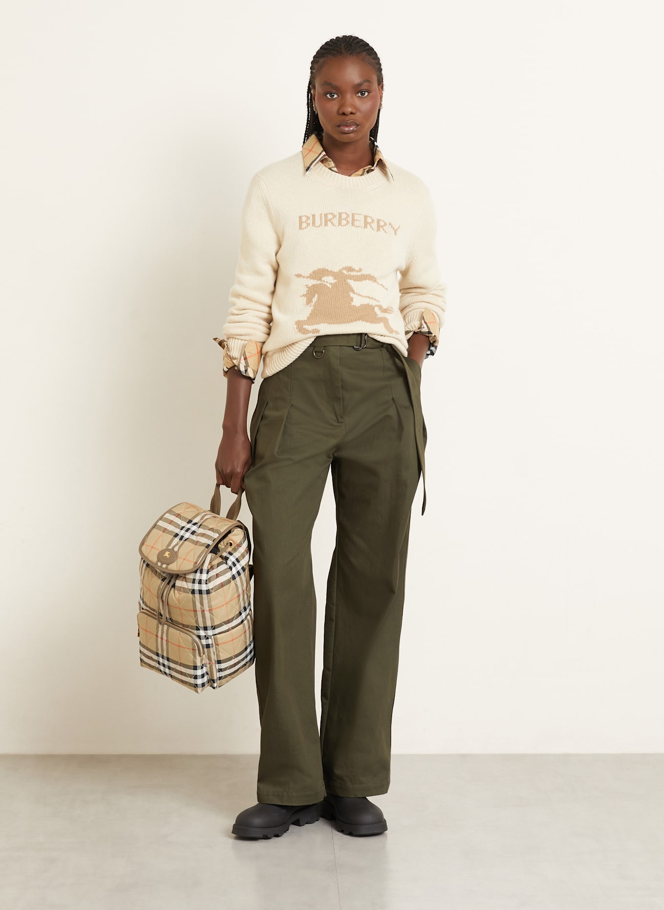 BURBERRY Rucksack HORSESHOE: BEIGE / SCHWARZ / ORANGE