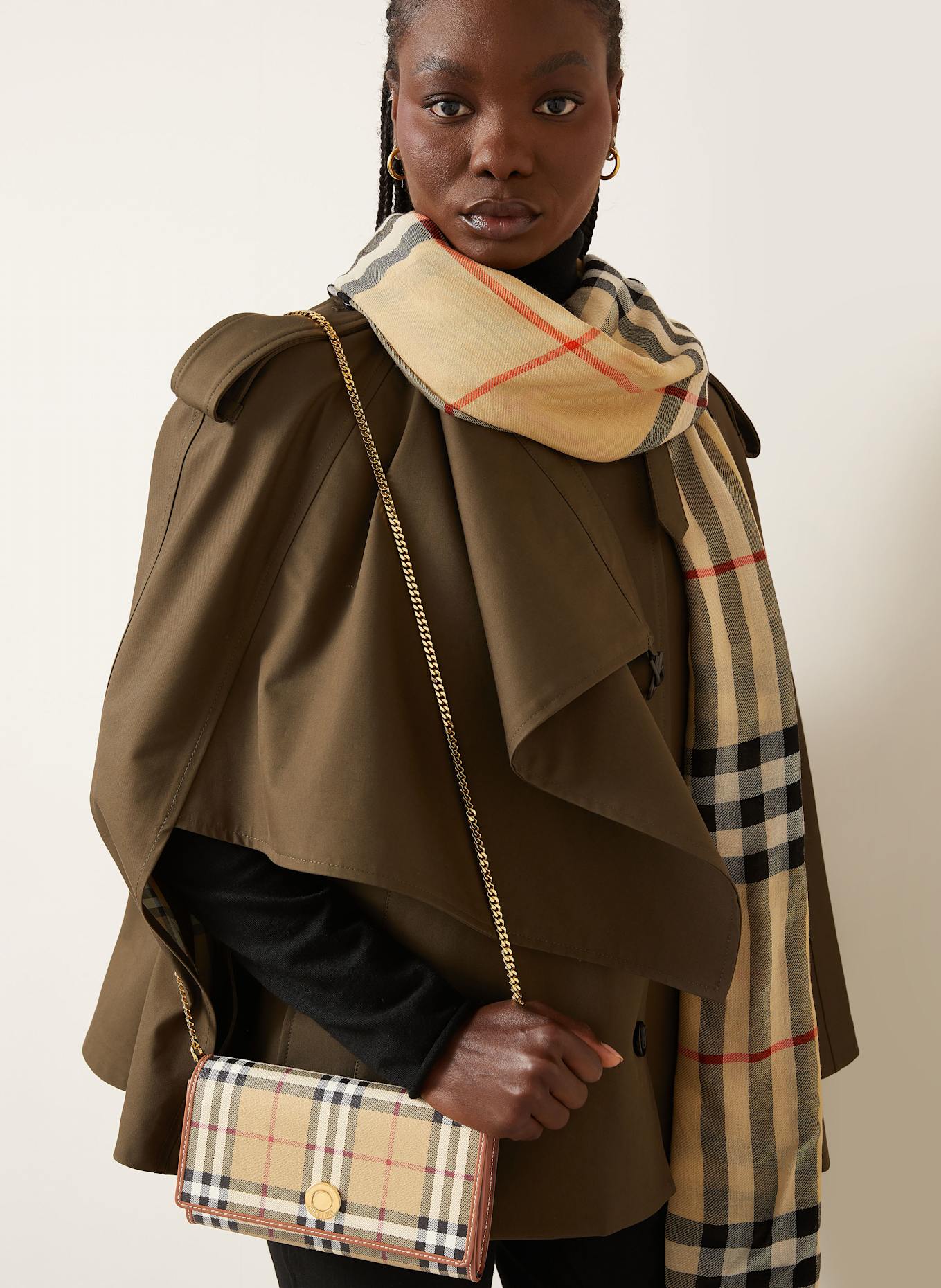 BURBERRY Geldbörse HANNAH zum Umhängen: BEIGE / SCHWARZ / ROT