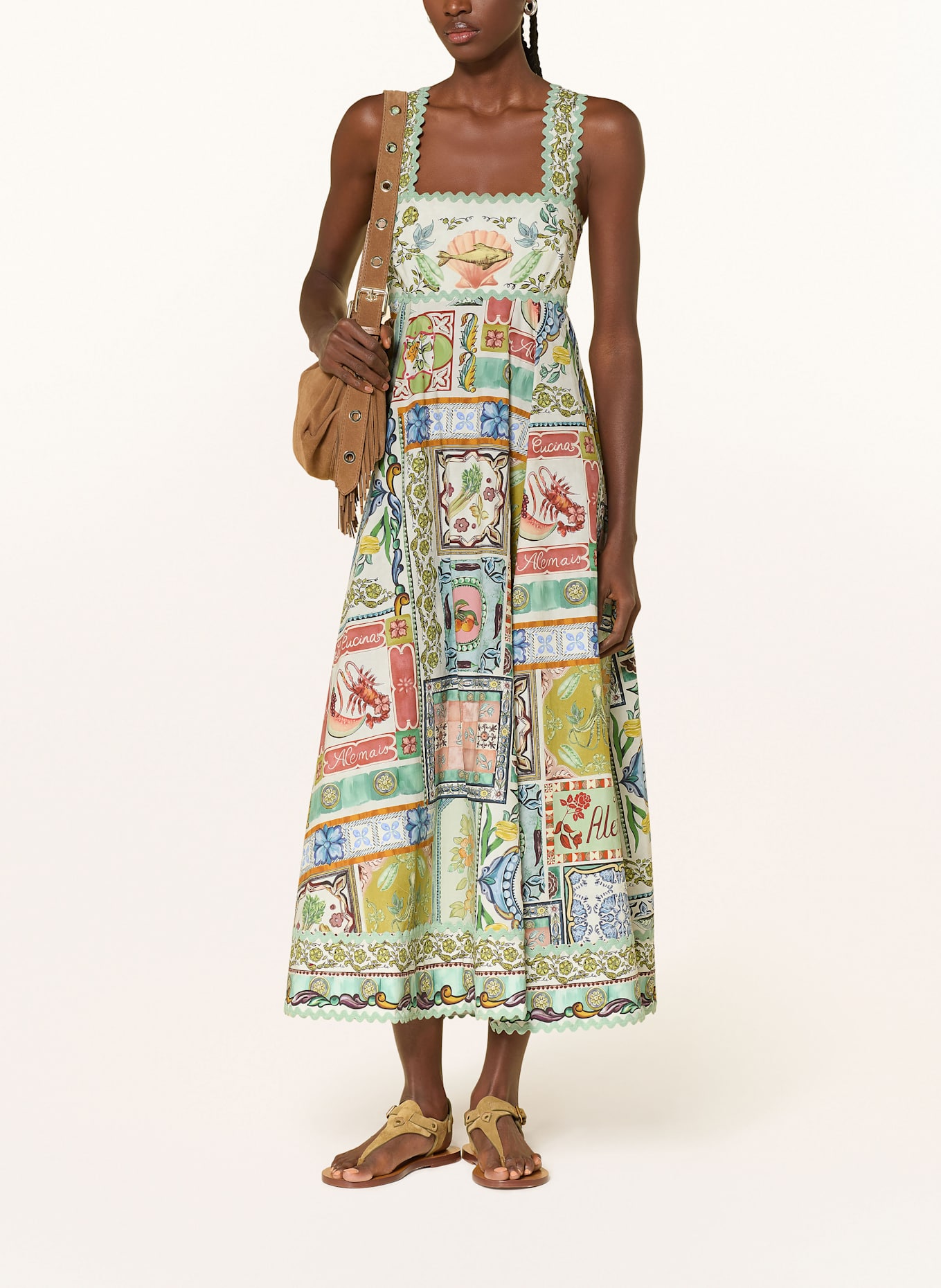 ALÉMAIS Kleid TOMMASINA: CREME / HELLGRÜN / HELLROT