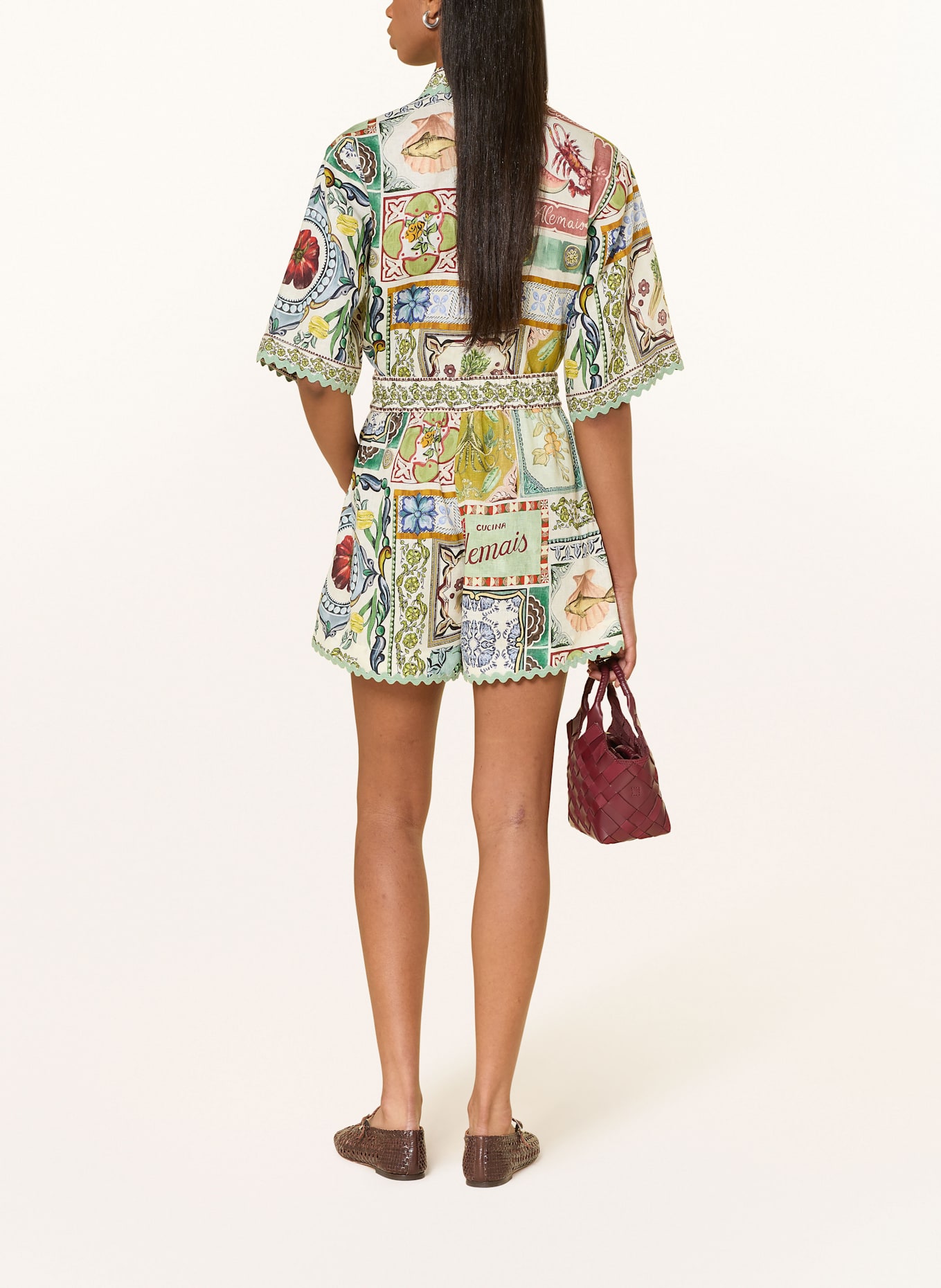 ALÉMAIS Hemdbluse TOMMASINA aus Leinen mit 3/4-Arm: HELLGELB / GRÜN / ROT