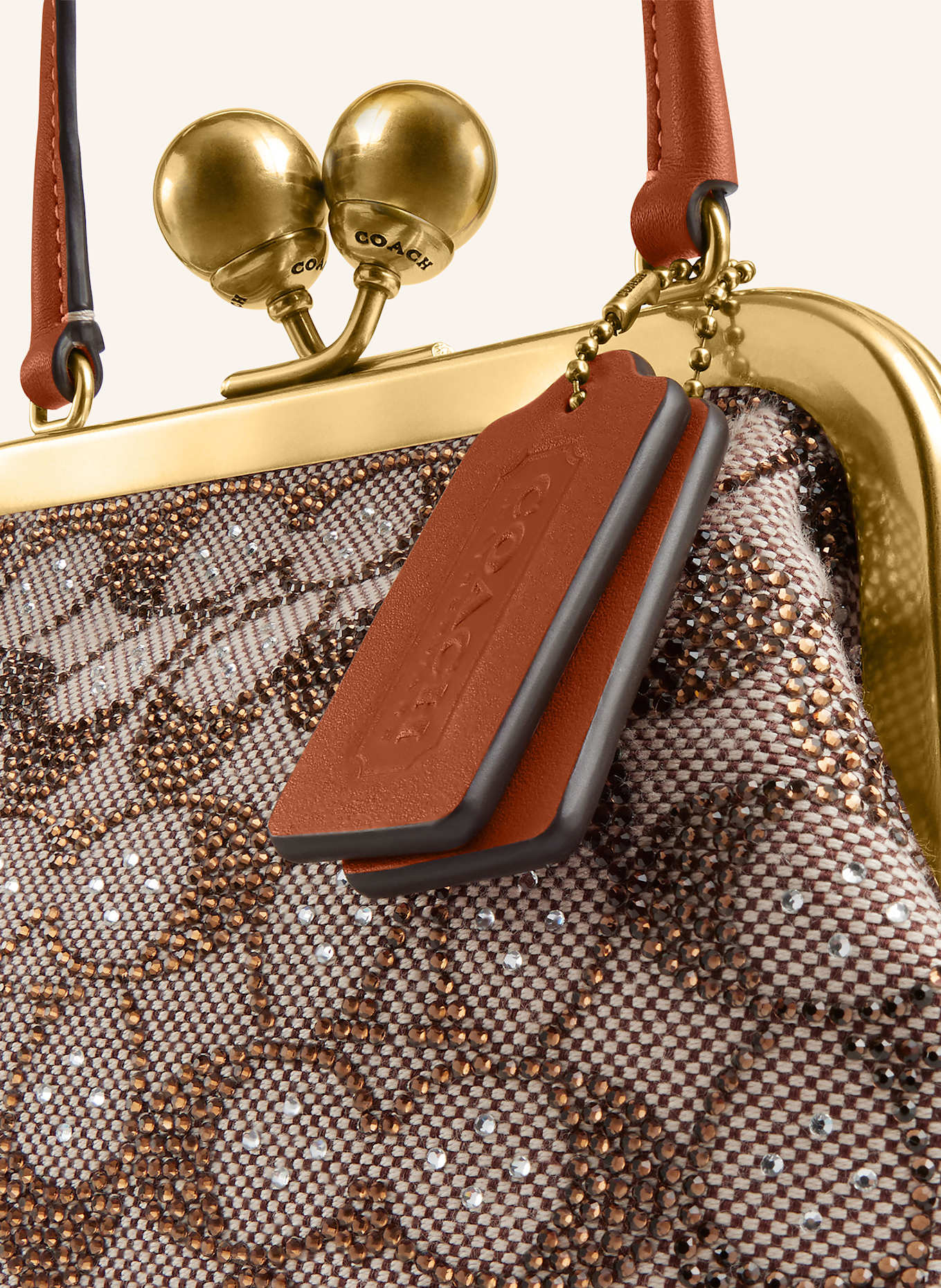 COACH CRYSTAL SIGNATURE handbag with decorative gems: BROWN