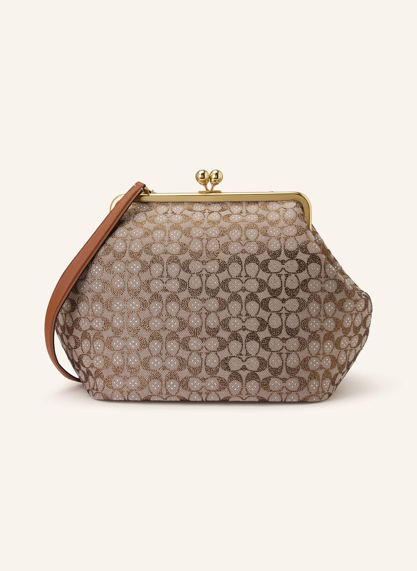 COACH Kabelka s ozdobnými kamínky: HNĚDÁ / TMAVĚ HNĚDÁ