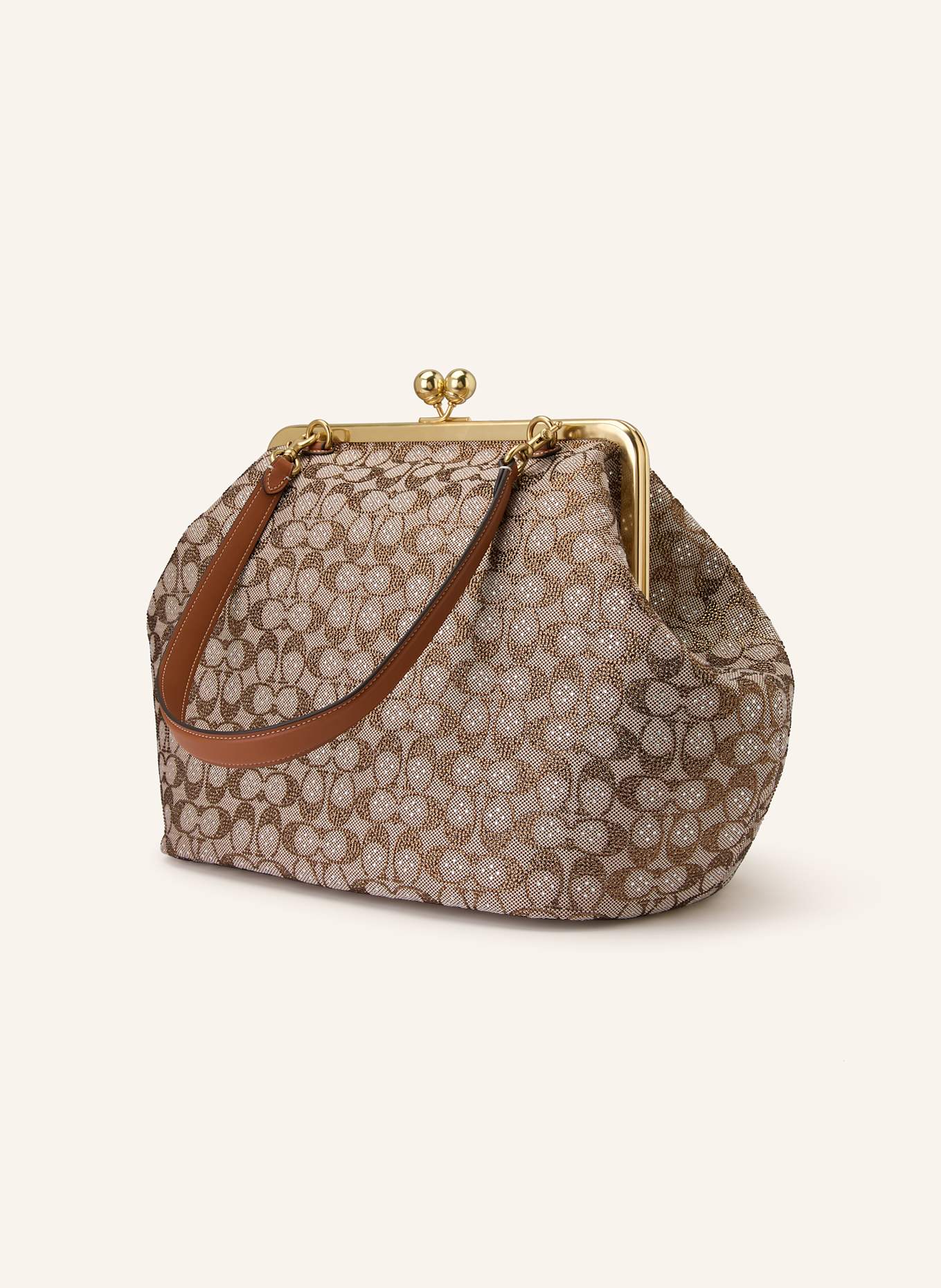 COACH Kabelka s ozdobnými kamínky: HNĚDÁ / TMAVĚ HNĚDÁ