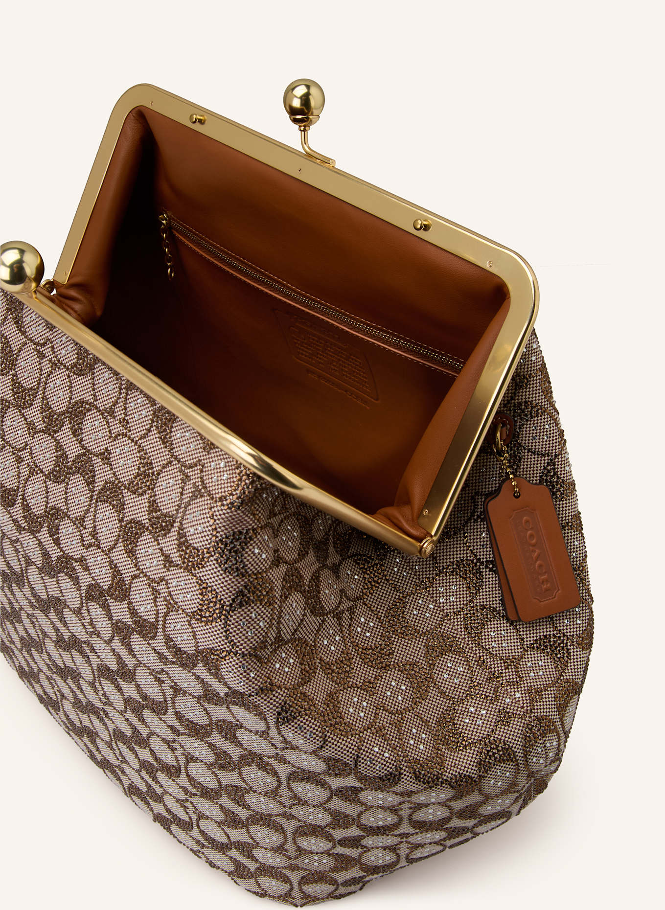 COACH Kabelka s ozdobnými kamínky: HNĚDÁ / TMAVĚ HNĚDÁ