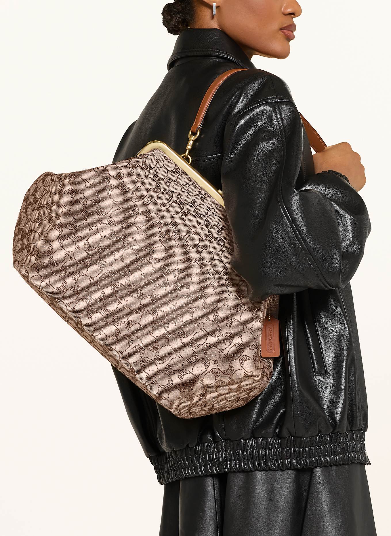 COACH Kabelka s ozdobnými kamínky: HNĚDÁ / TMAVĚ HNĚDÁ