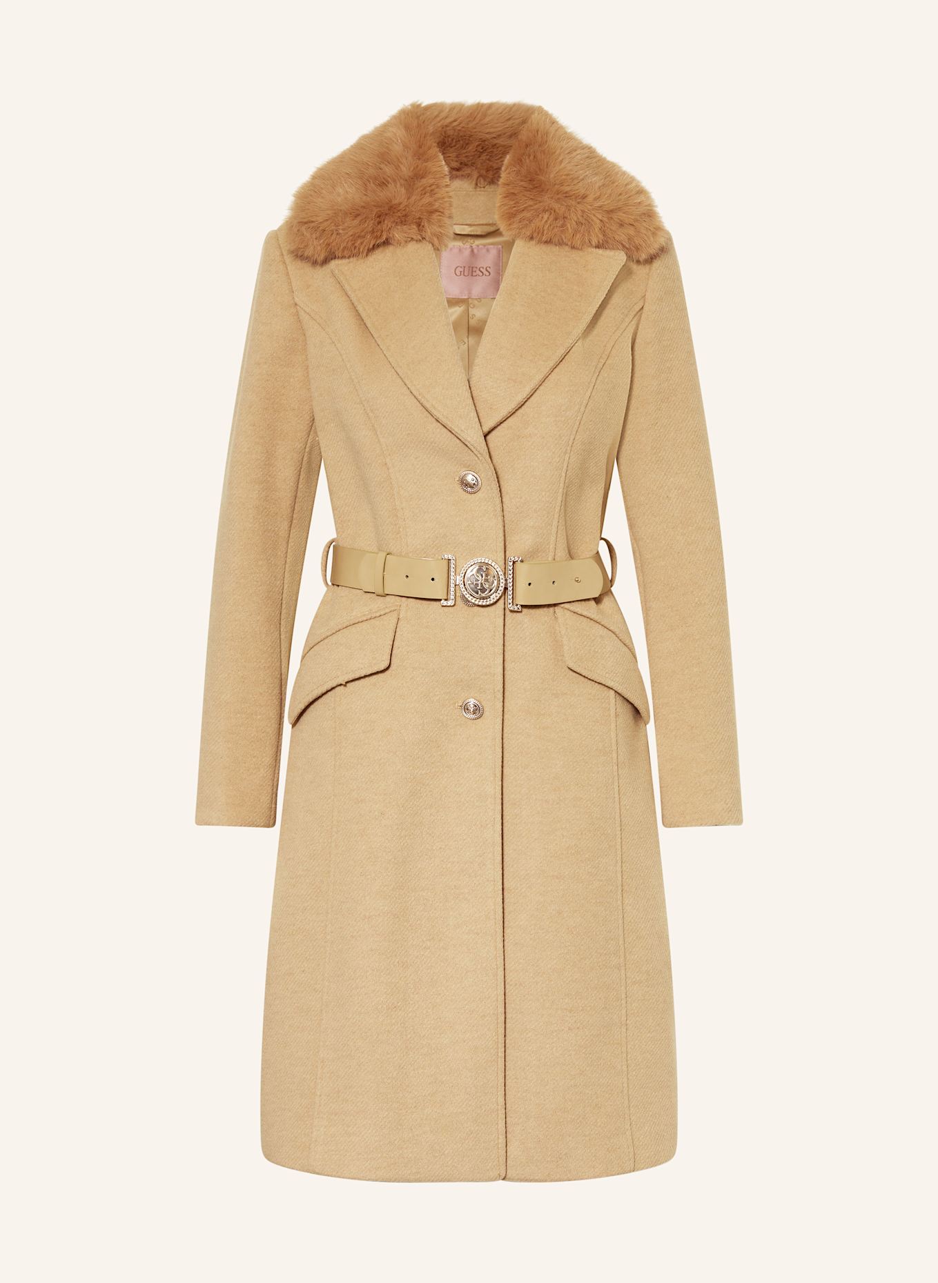 GUESS Mantel NEW PATRICE mit abnehmbarem Kunstfell: BEIGE