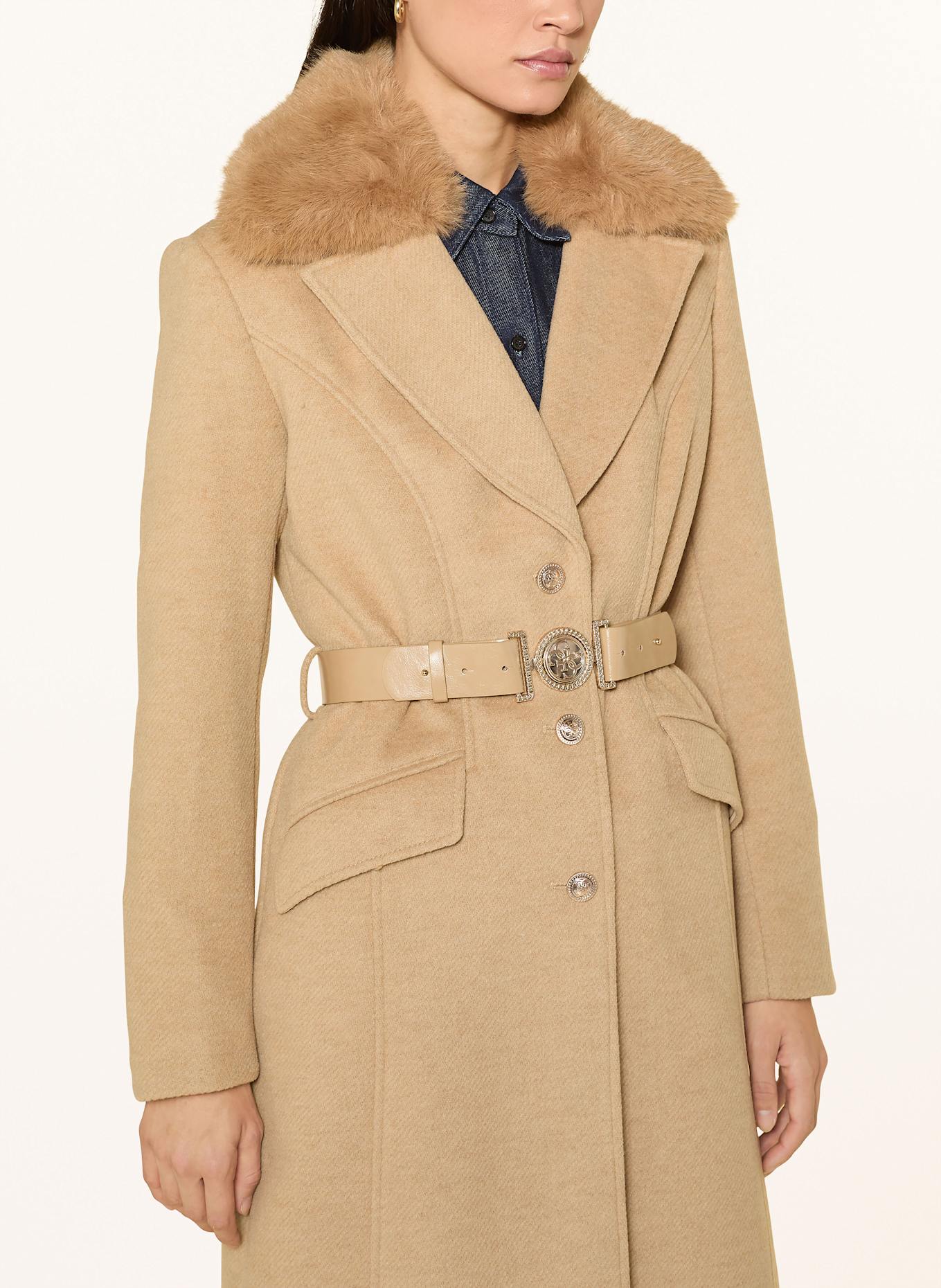 GUESS Mantel NEW PATRICE mit abnehmbarem Kunstfell: BEIGE
