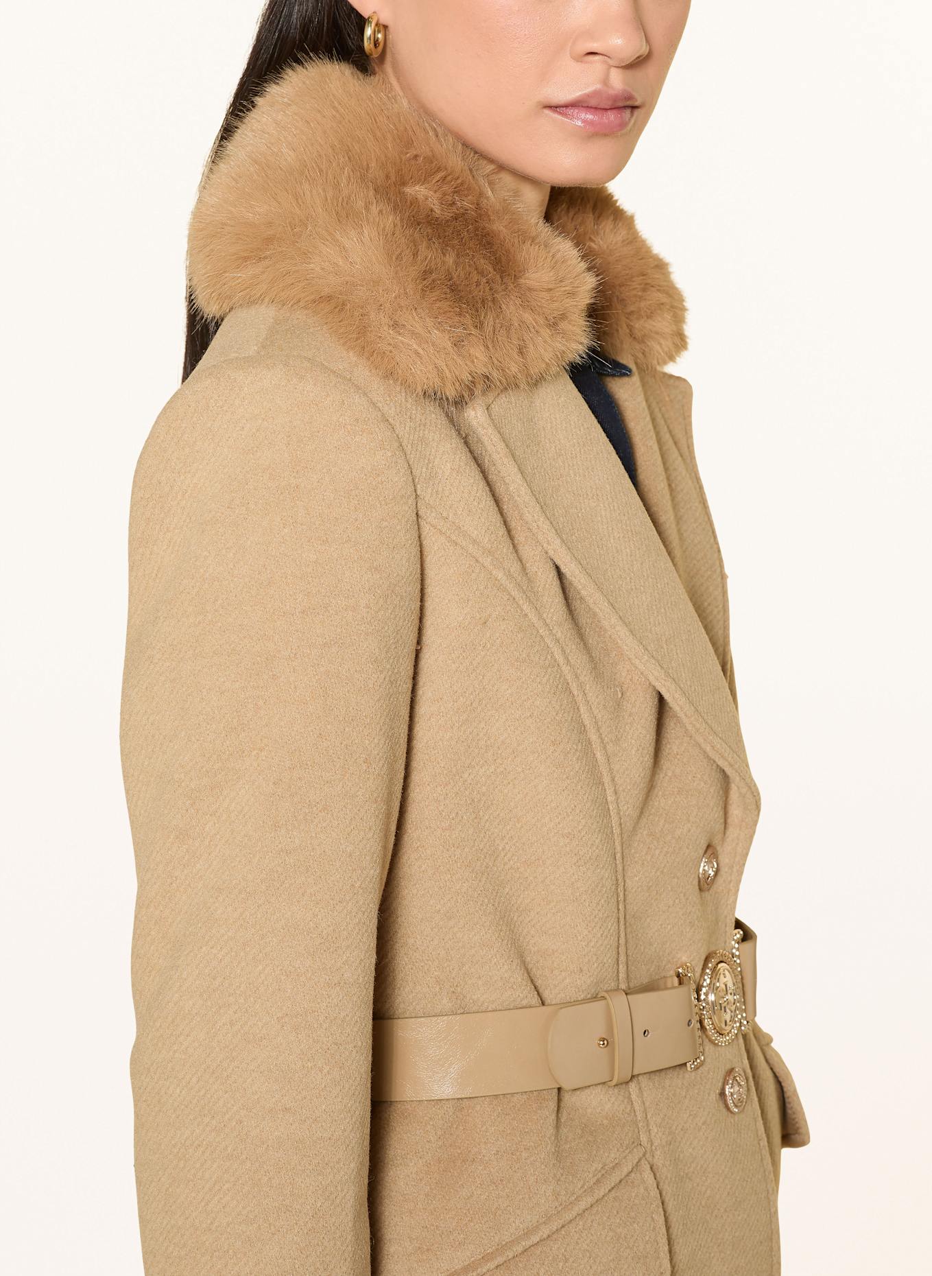 GUESS Mantel NEW PATRICE mit abnehmbarem Kunstfell: BEIGE