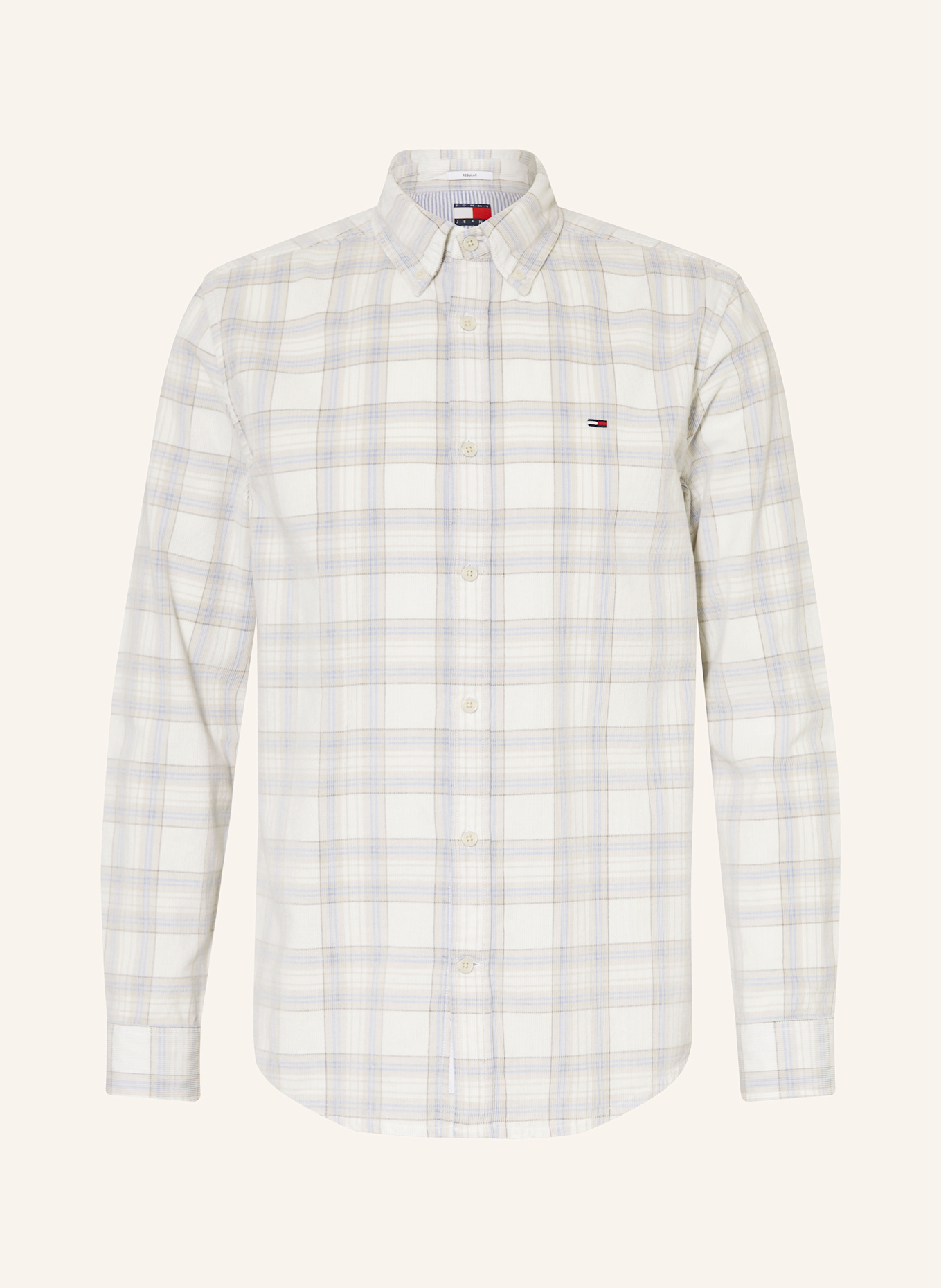 TOMMY JEANS Cordhemd Regular Fit: WEISS / HELLBLAU / CREME