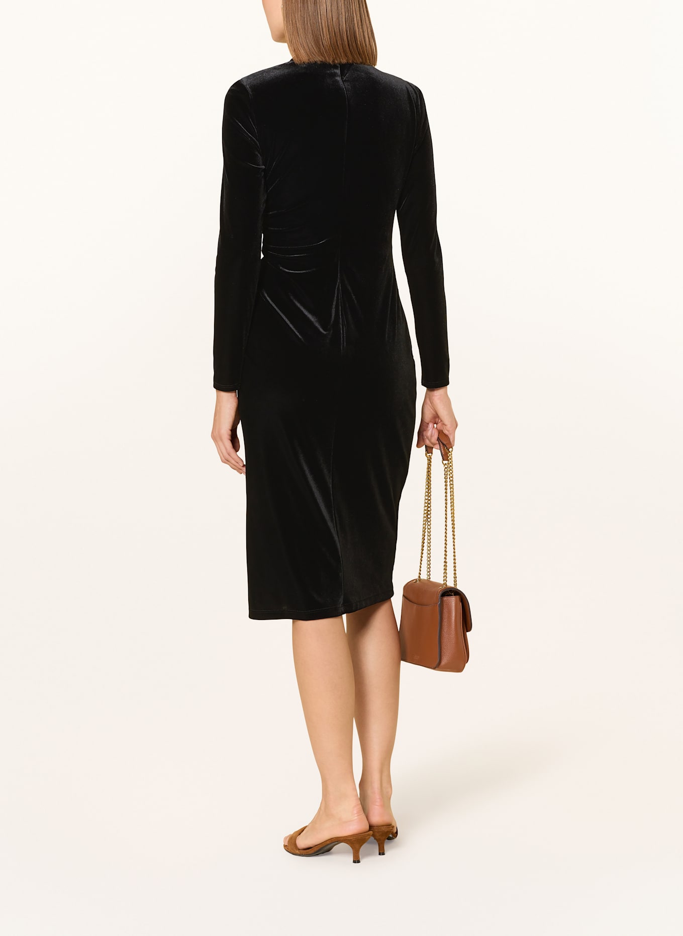 LAUREN RALPH LAUREN Etuikleid aus Samt: SCHWARZ