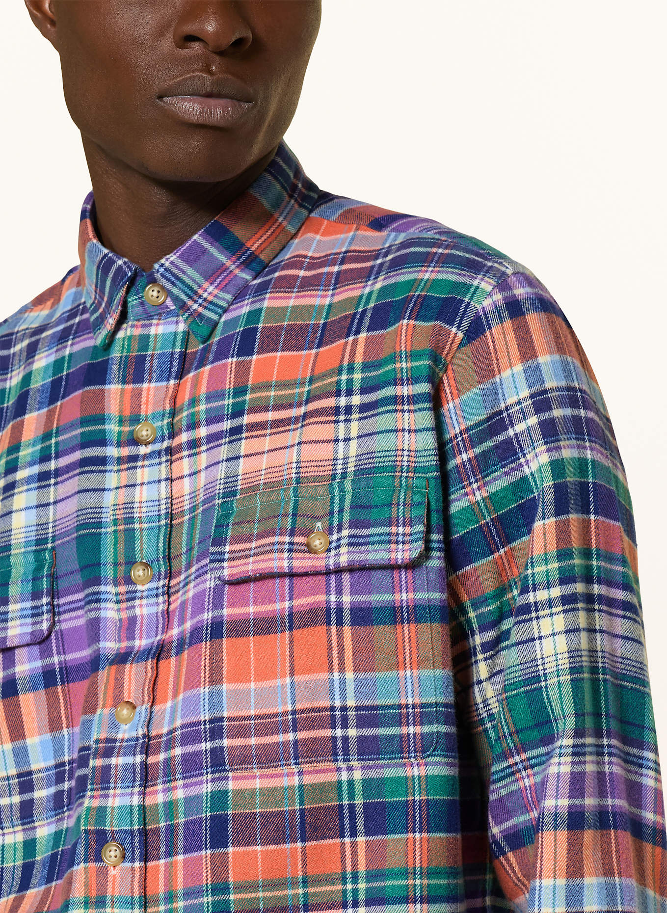 POLO RALPH LAUREN Flanellhemd Classic Fit: DUNKELBLAU / ORANGE / LILA