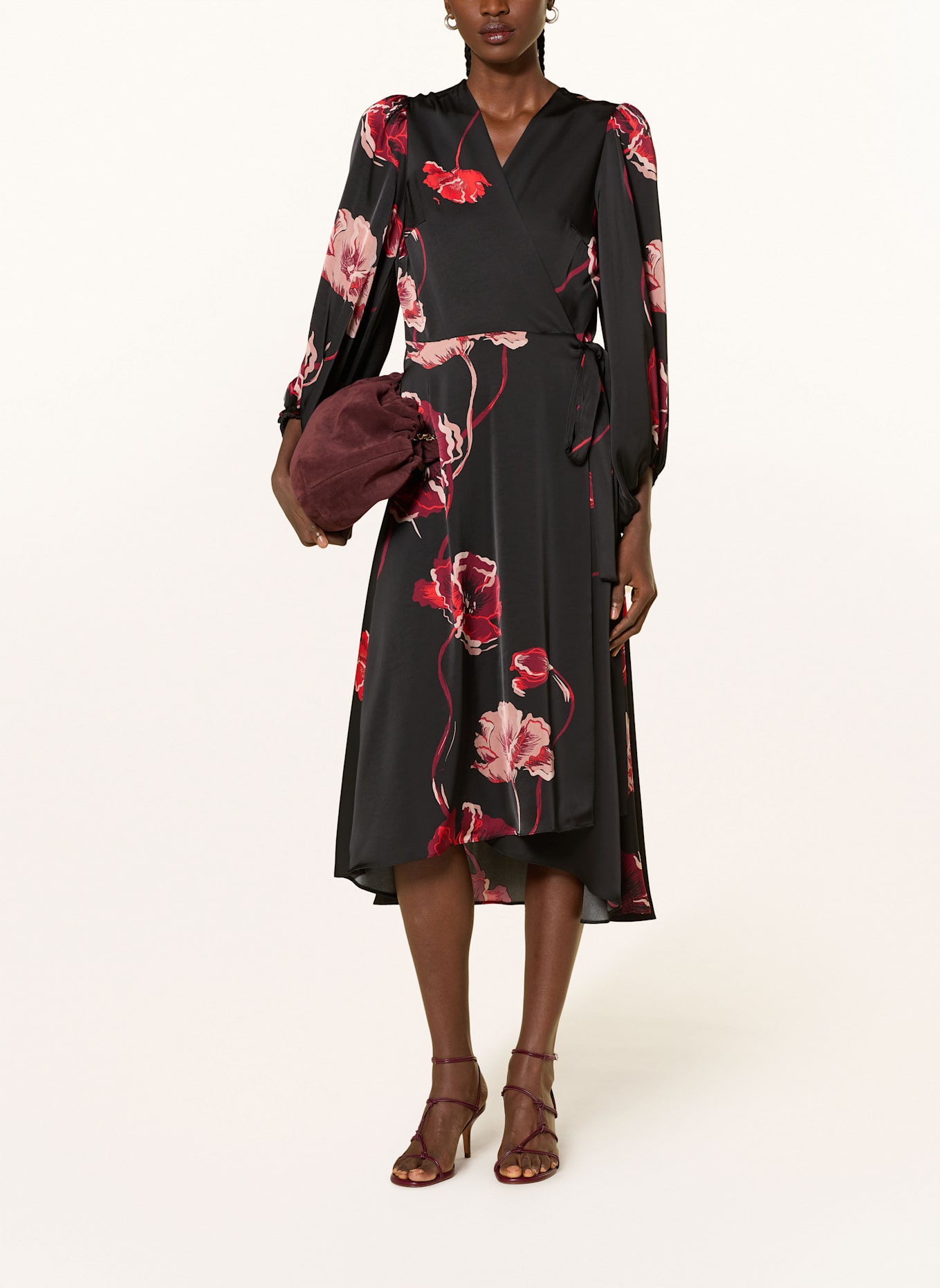 InWear Wickelkleid DAWNIW aus Satin: SCHWARZ / ROT