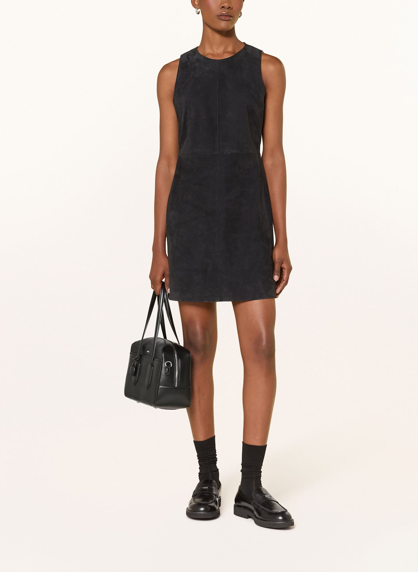 BOSS SYCARA leather dress: DARK BLUE