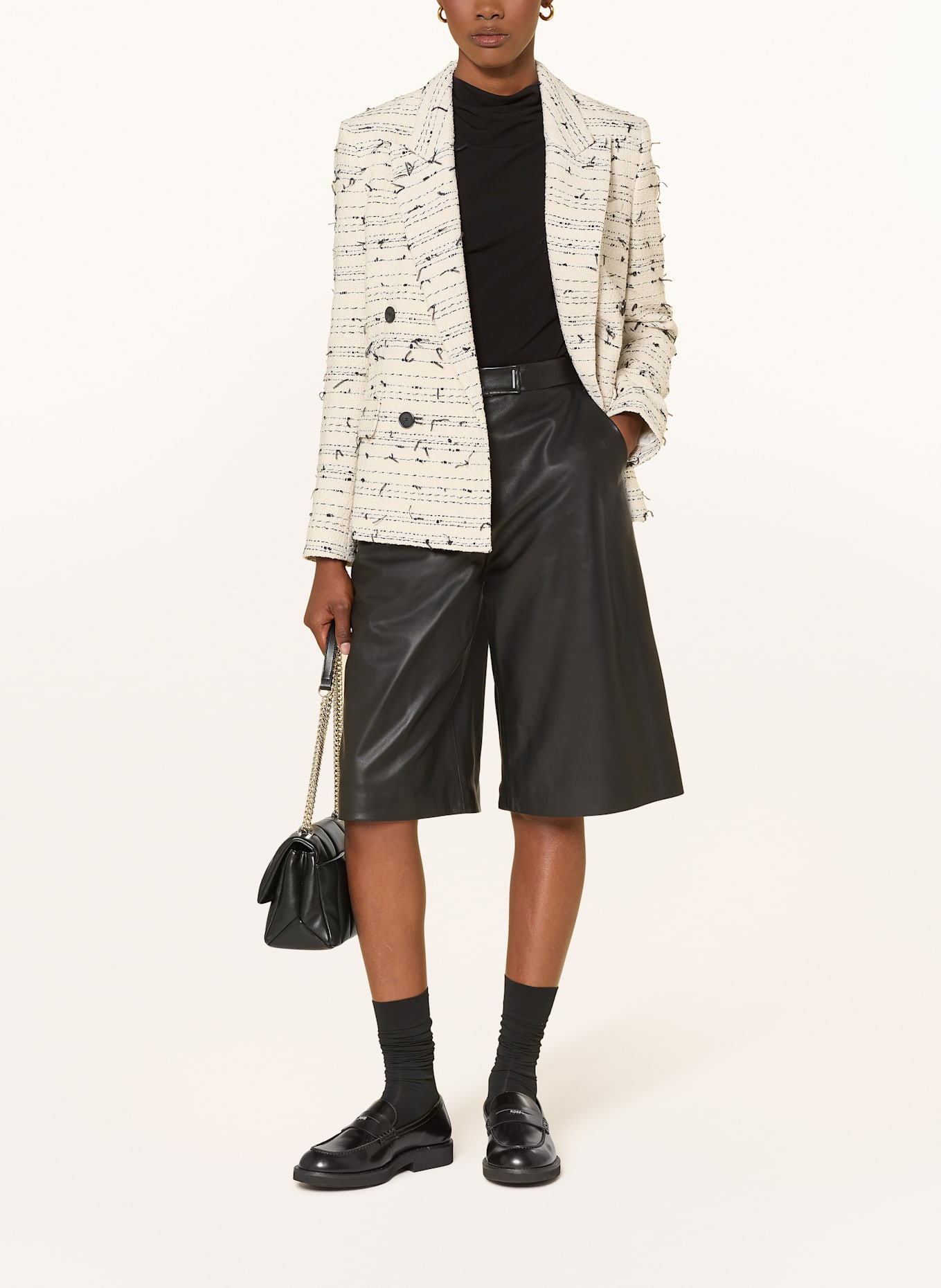 BOSS Leder-Bermudas SIENNA: SCHWARZ