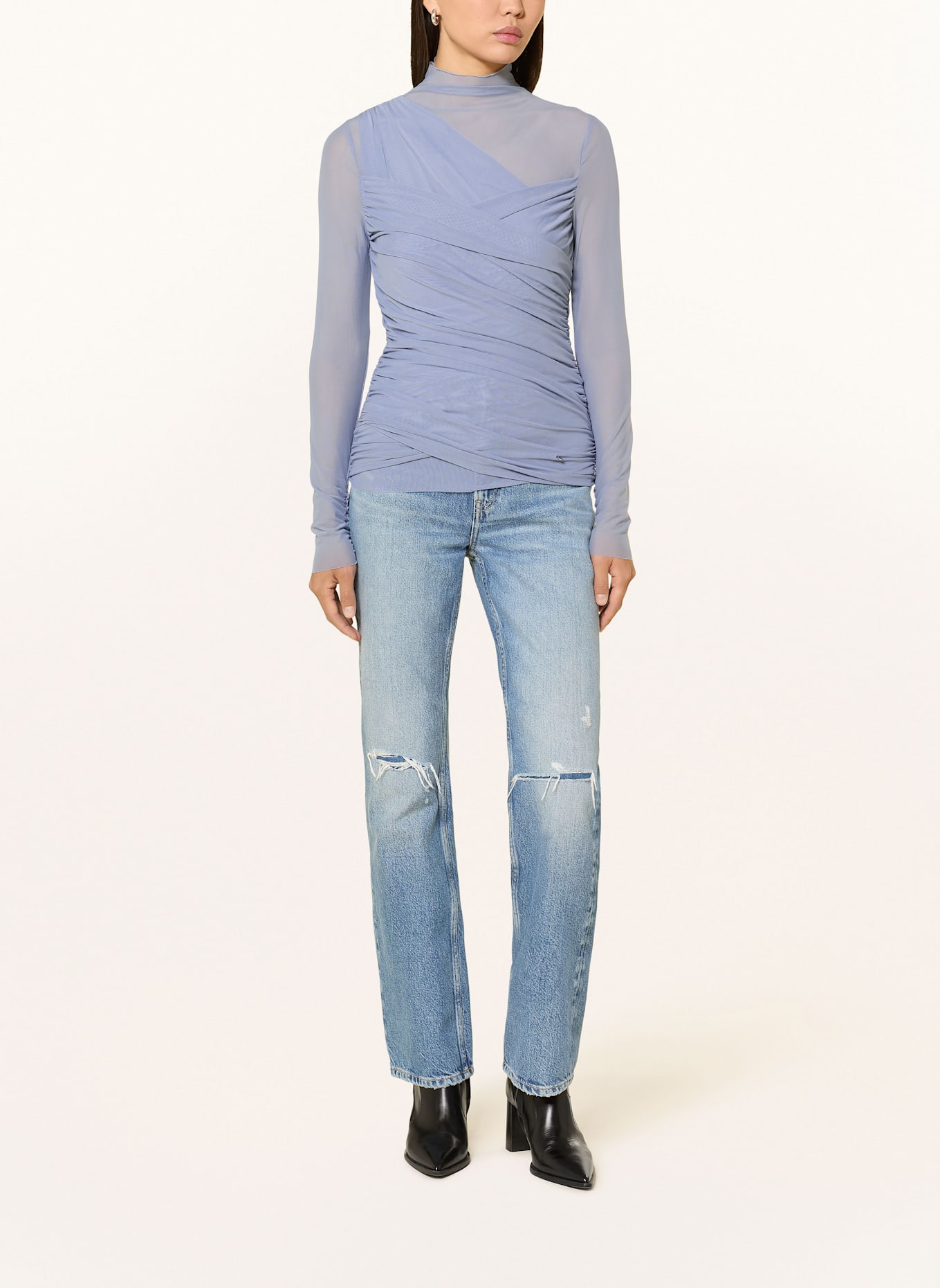 BOSS Longsleeve ETULAH aus Mesh: BLAUGRAU