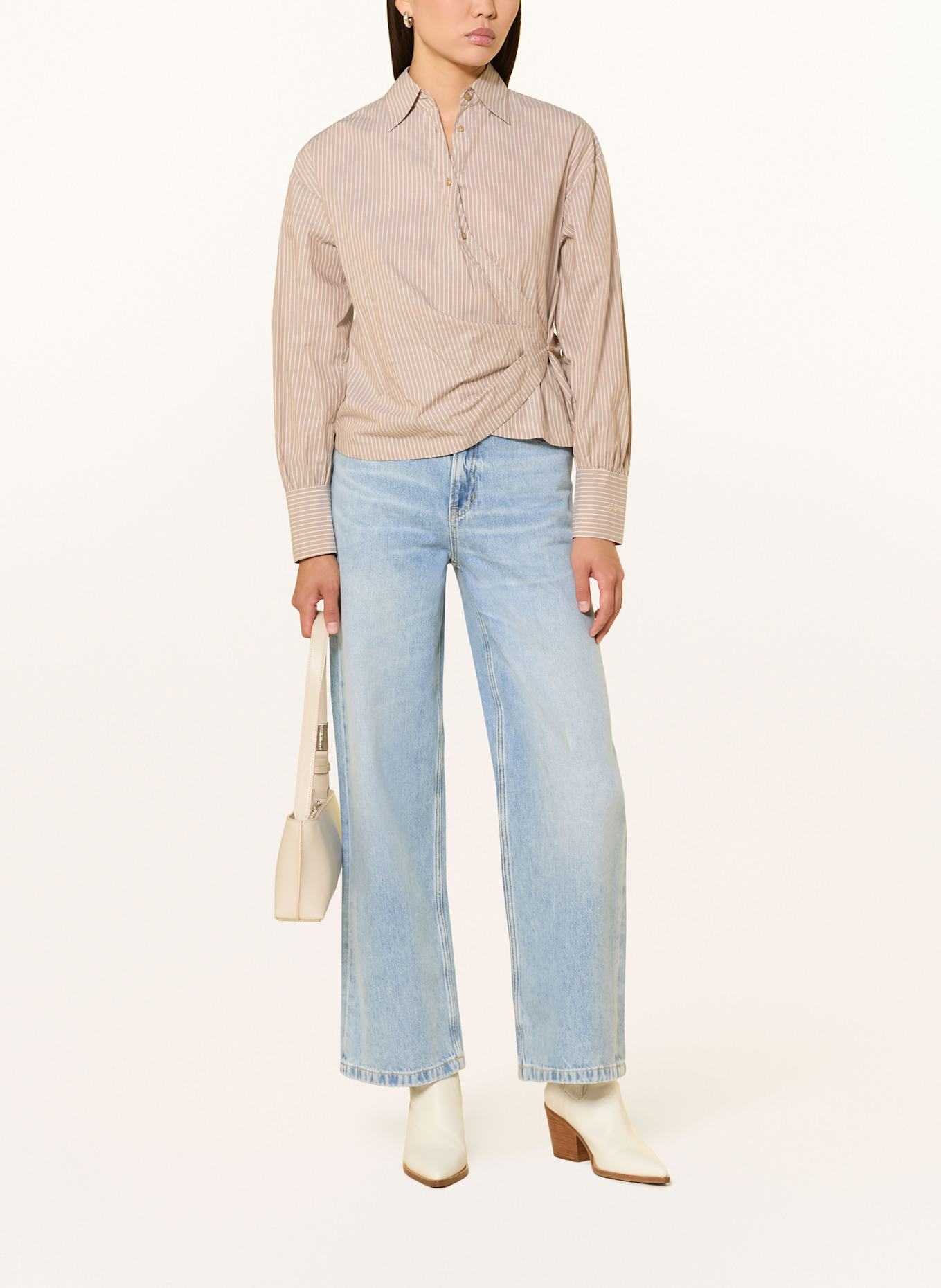 BOSS BRAPEN shirt blouse: LIGHT BROWN / WHITE