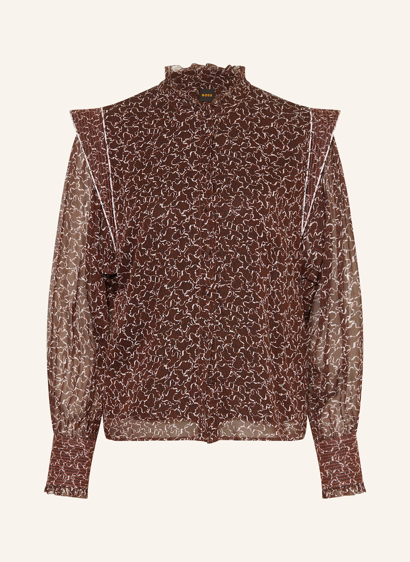 BOSS BOULENA blouse with ruffles: DARK RED / ECRU / BLACK