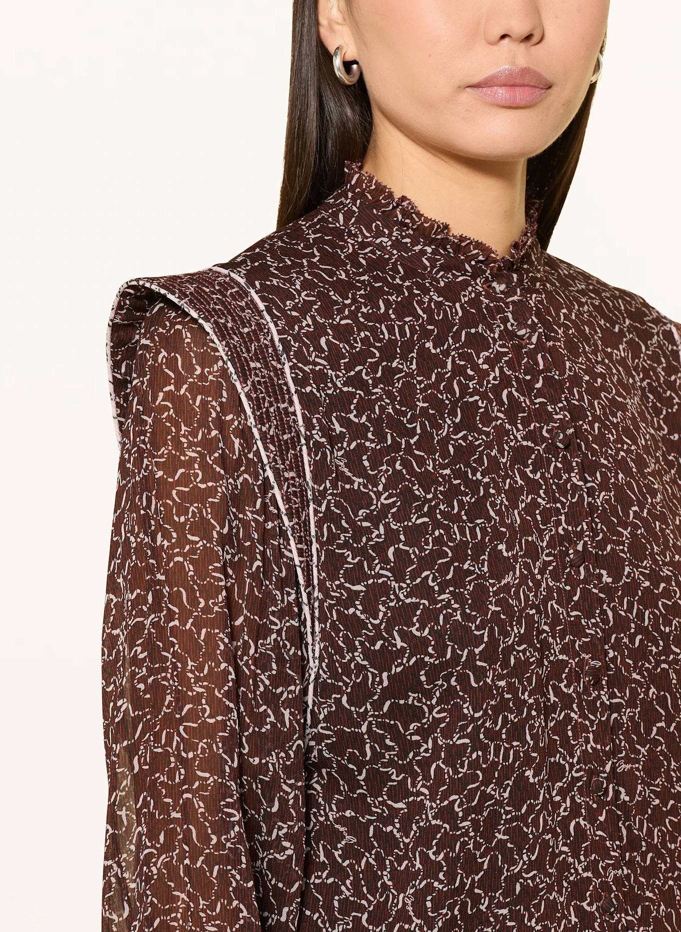 BOSS BOULENA blouse with ruffles: DARK RED / ECRU / BLACK