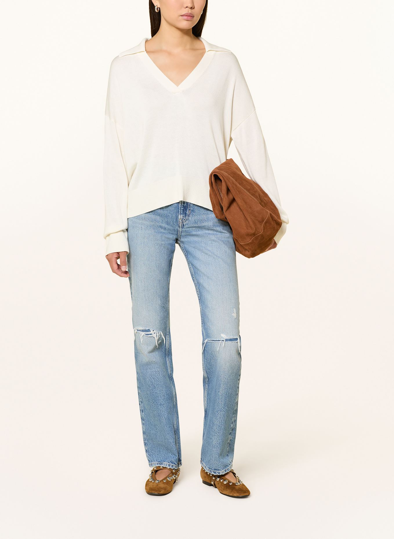 BOSS Strick-Poloshirt FIAFFISA: ECRU