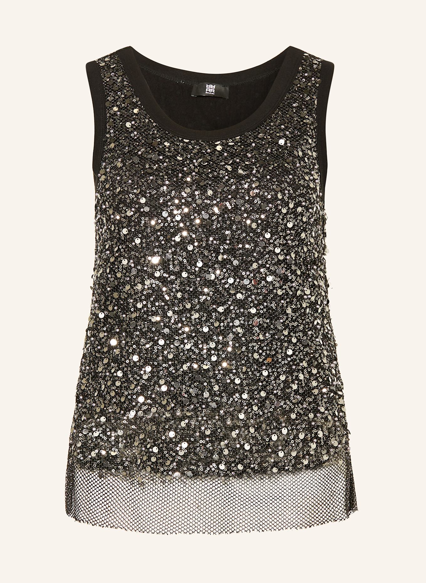 RIANI Meshtop mit Pailletten: SCHWARZ / SILBER / CREME