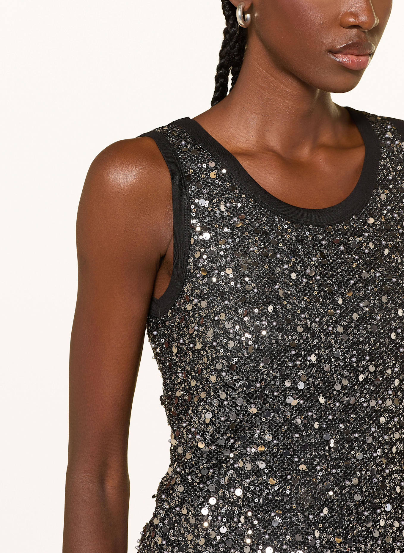 RIANI Meshtop mit Pailletten: SCHWARZ / SILBER / CREME