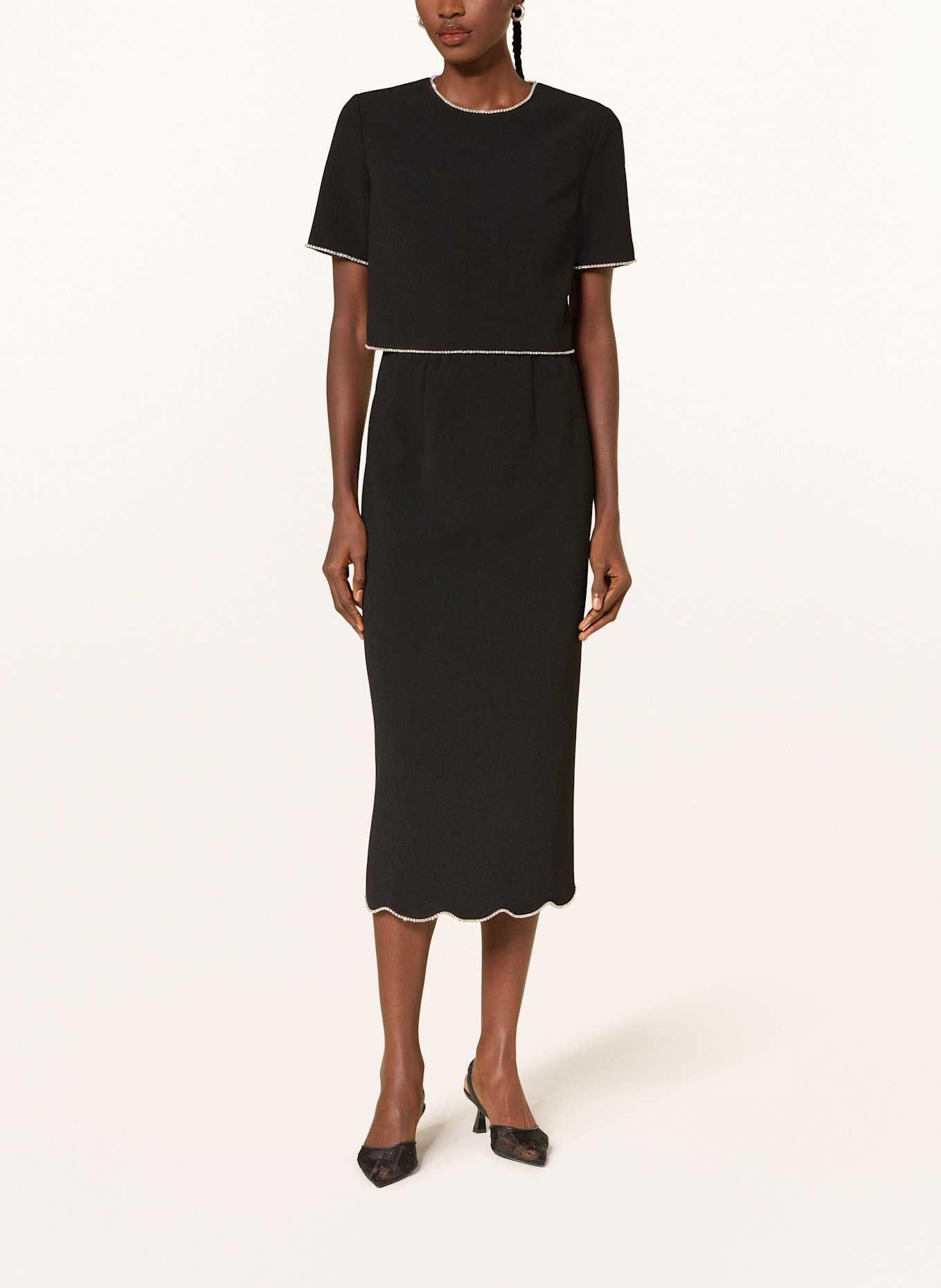 RIANI Cropped-Blusenshirt mit Schmucksteinen: SCHWARZ