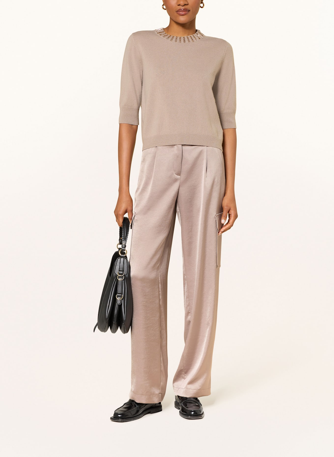 RIANI Úpletové tričko s kašmírem a ozdobnými kamínky: ČERNOŠEDÁ