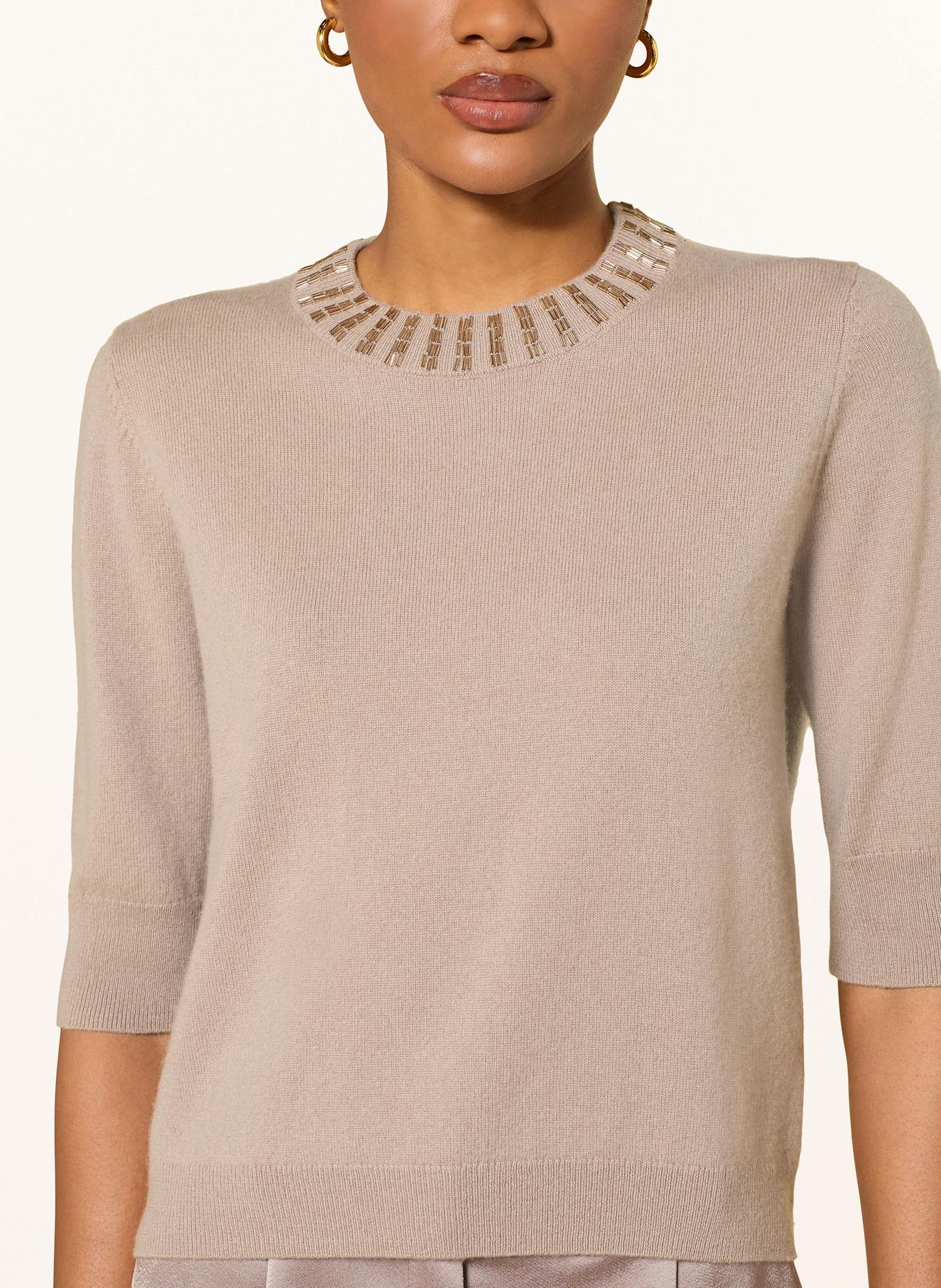 RIANI Úpletové tričko s kašmírem a ozdobnými kamínky: ČERNOŠEDÁ