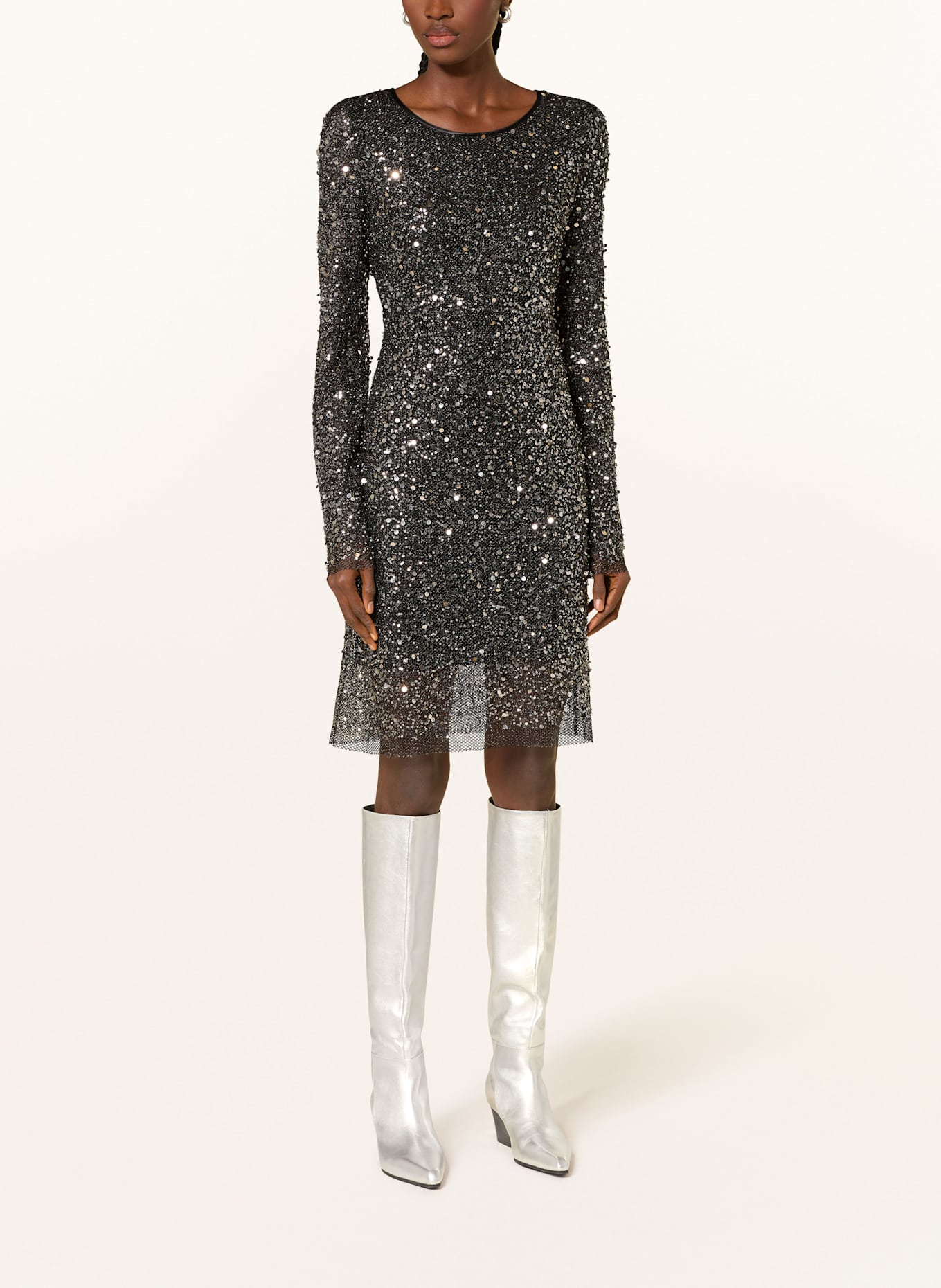 RIANI Meshkleid mit Pailletten: SCHWARZ / SILBER