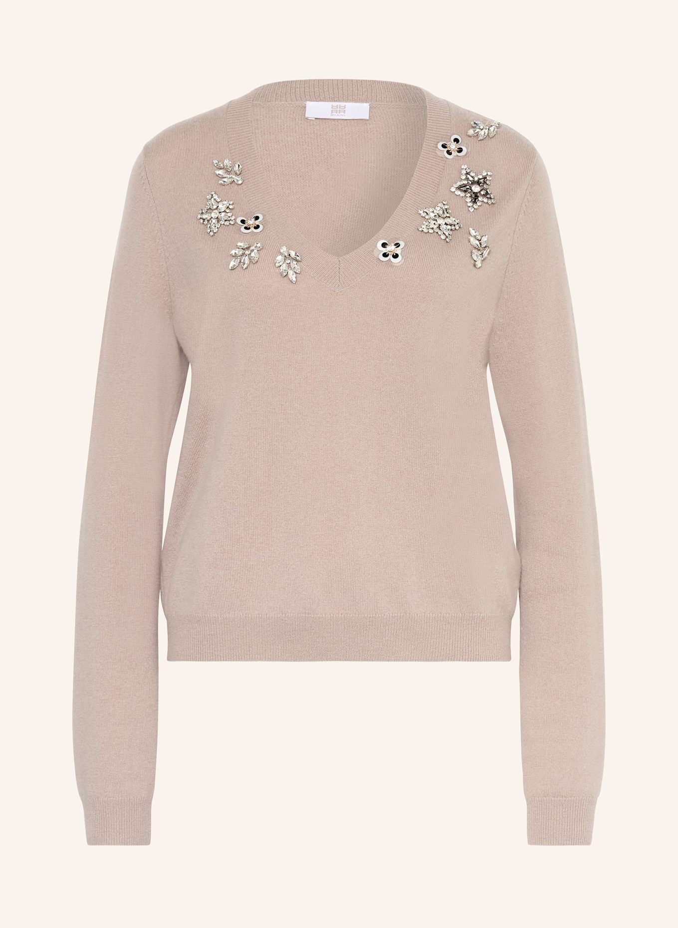 RIANI Pullover mit Cashmere und Schmucksteinen: TAUPE