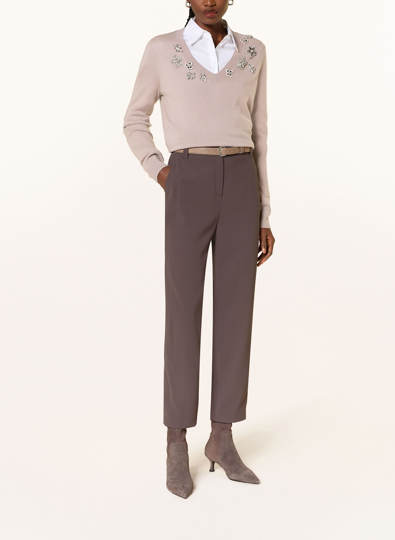 RIANI Pullover mit Cashmere und Schmucksteinen: TAUPE