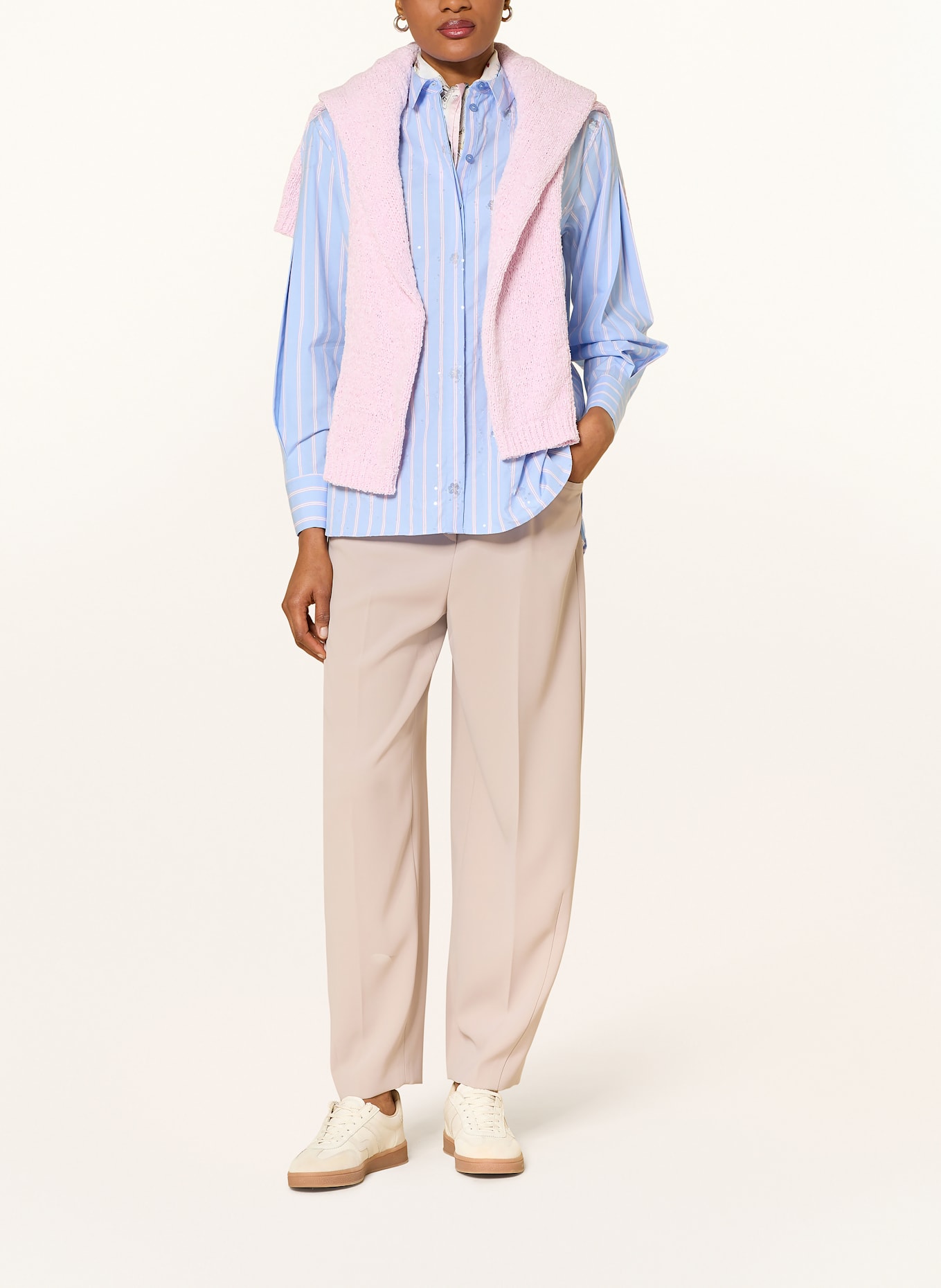 RIANI Oversized-Hemdbluse mit Pailletten: HELLBLAU / WEISS / BLAU