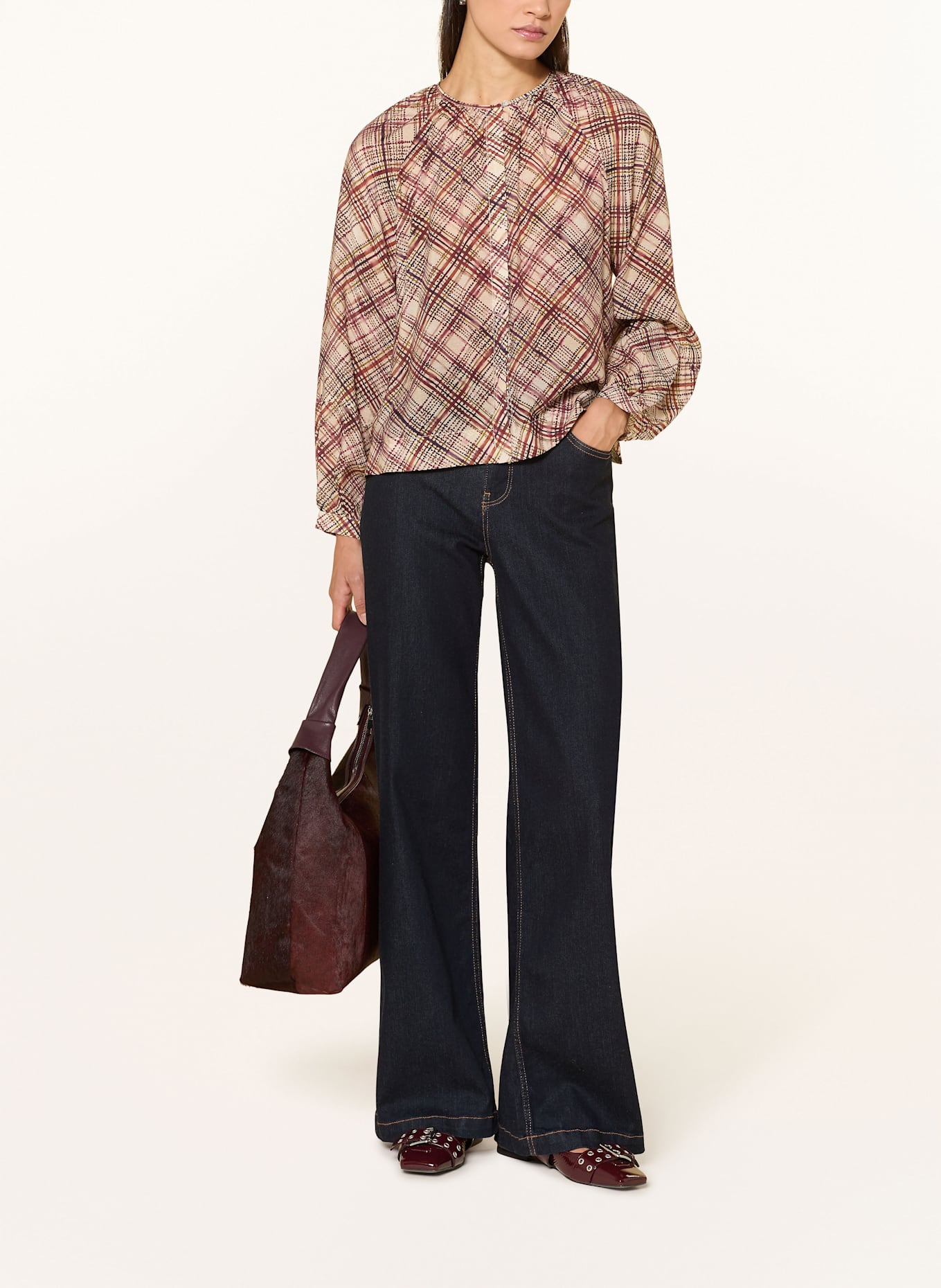 YERSE Bluse DARCIE: CREME / BRAUN / OLIV