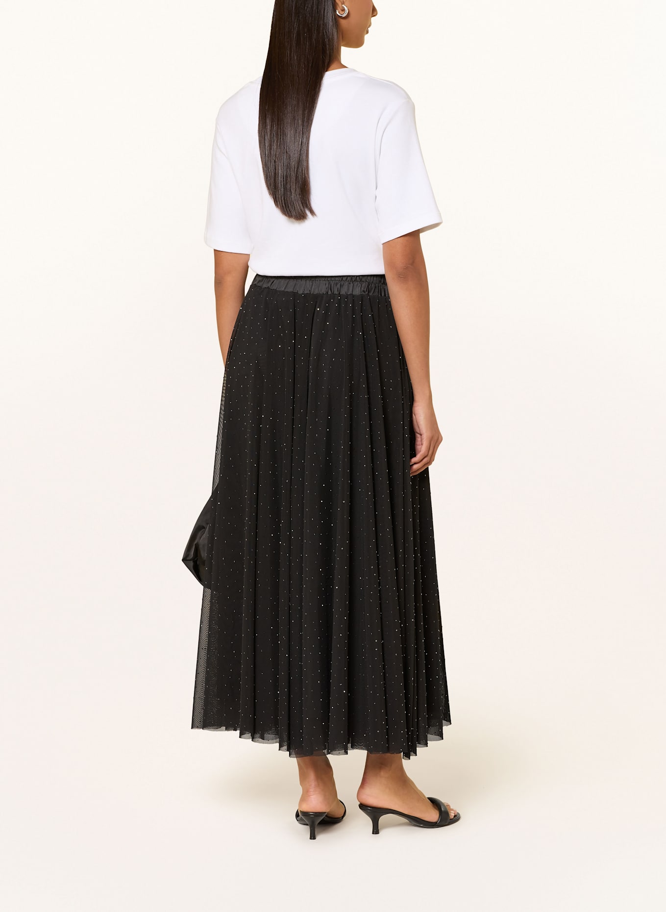 MORE & MORE Mesh-Rock mit Schmucksteinen: SCHWARZ