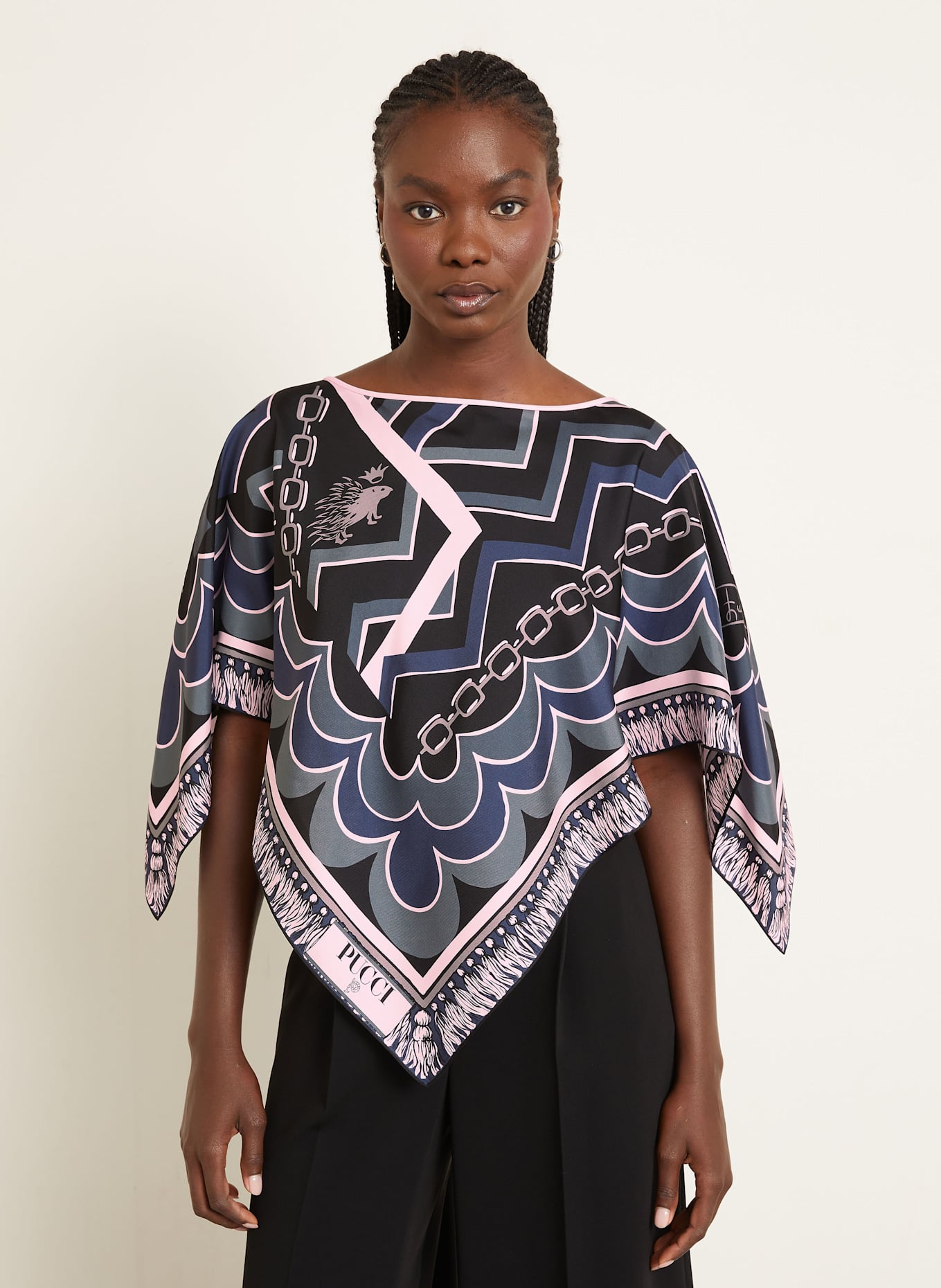 PUCCI Blusentop aus Seide: GRAU / HELLROSA