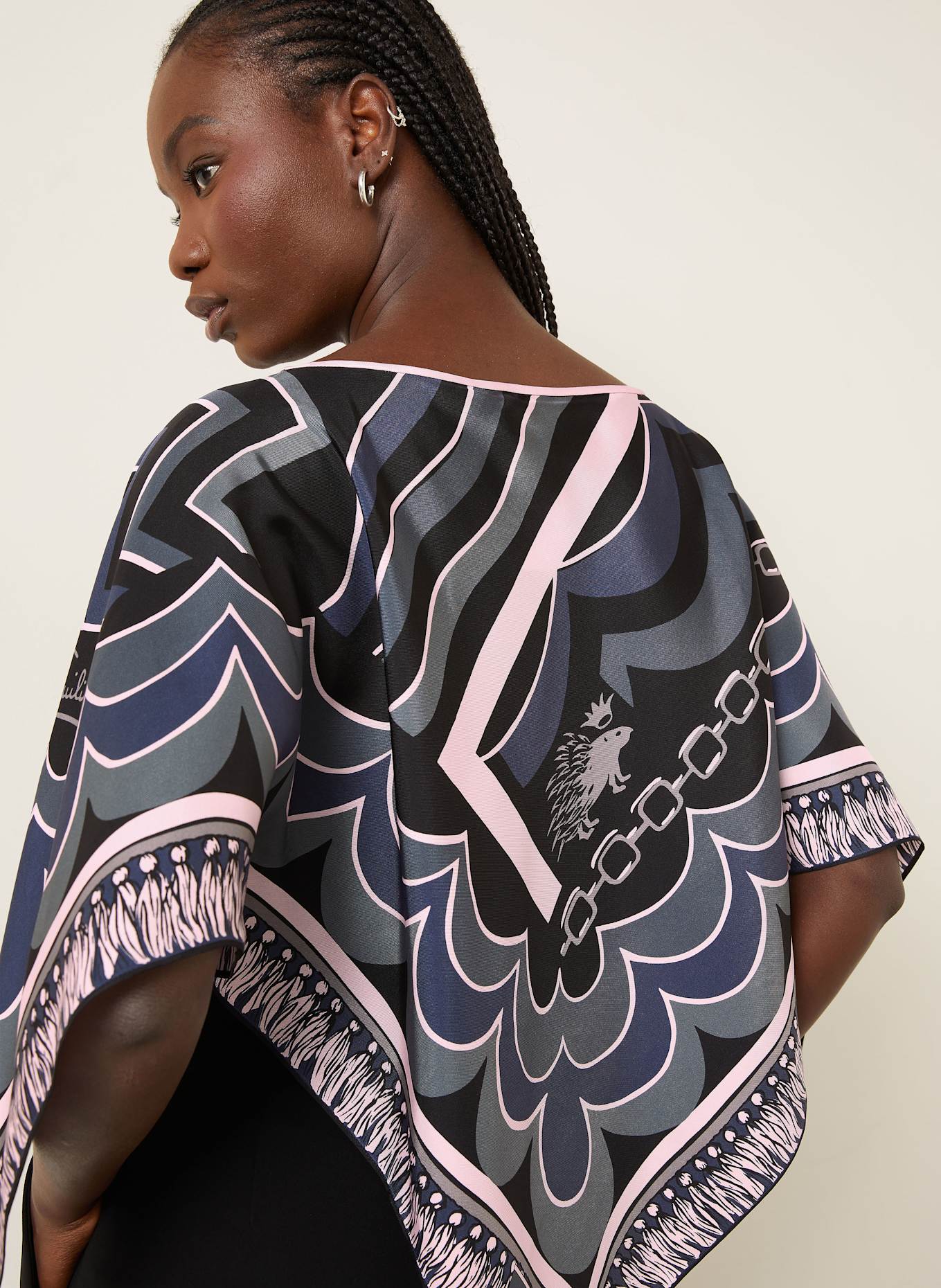 PUCCI Blusentop aus Seide: GRAU / HELLROSA