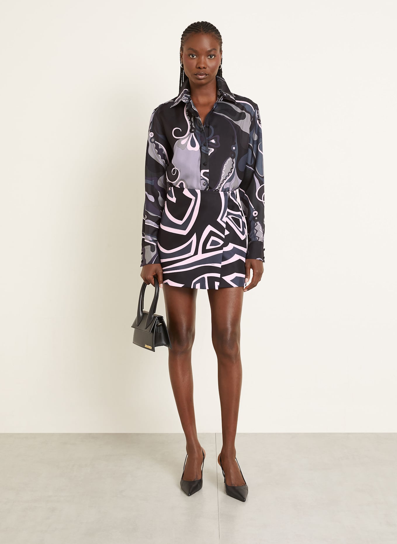 PUCCI Hemdbluse aus Seide: SCHWARZ / GRAU / ROSA