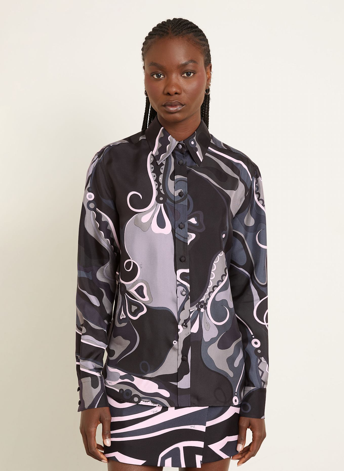 PUCCI Hemdbluse aus Seide: SCHWARZ / GRAU / ROSA
