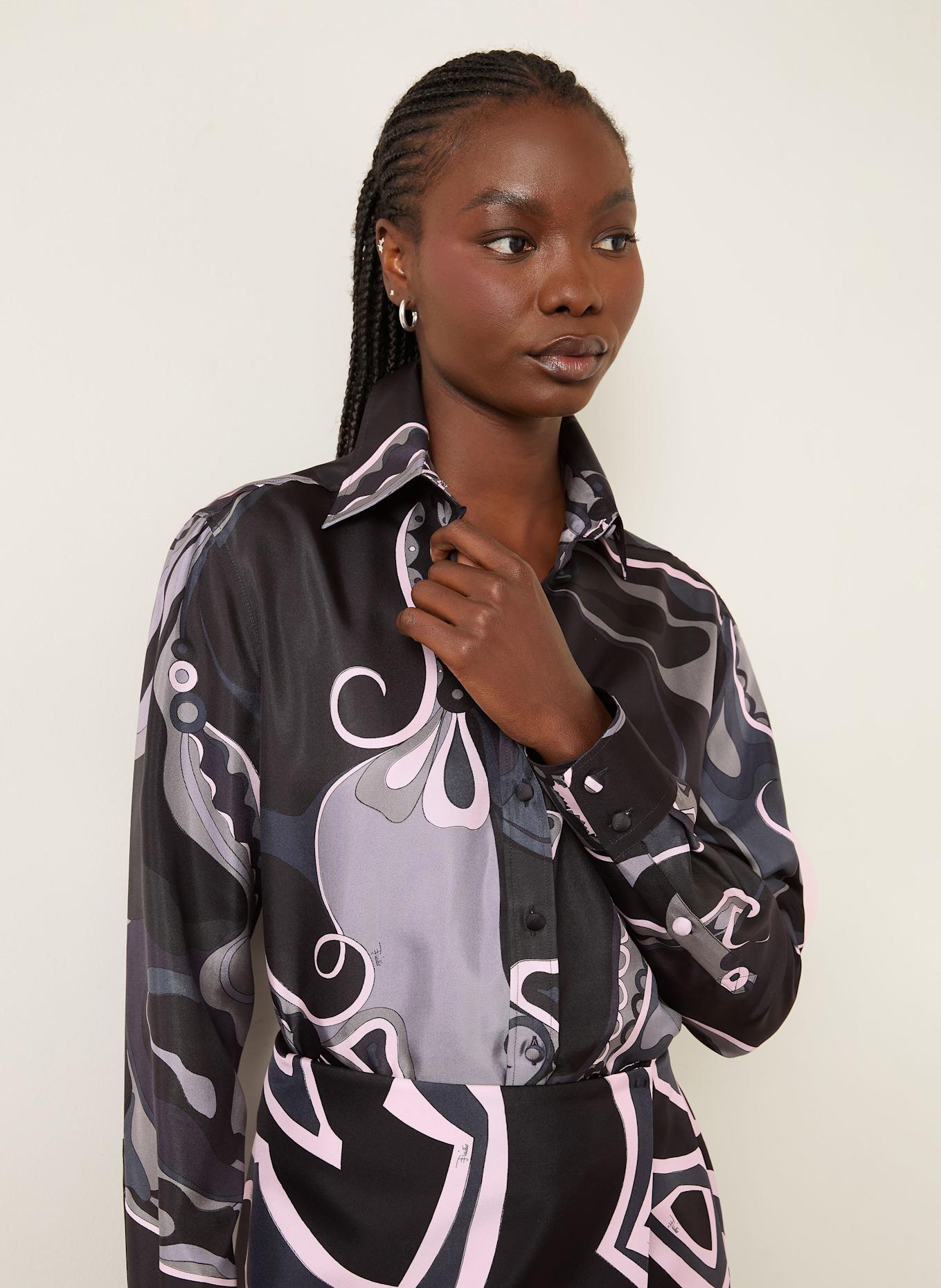 PUCCI Hemdbluse aus Seide: SCHWARZ / GRAU / ROSA