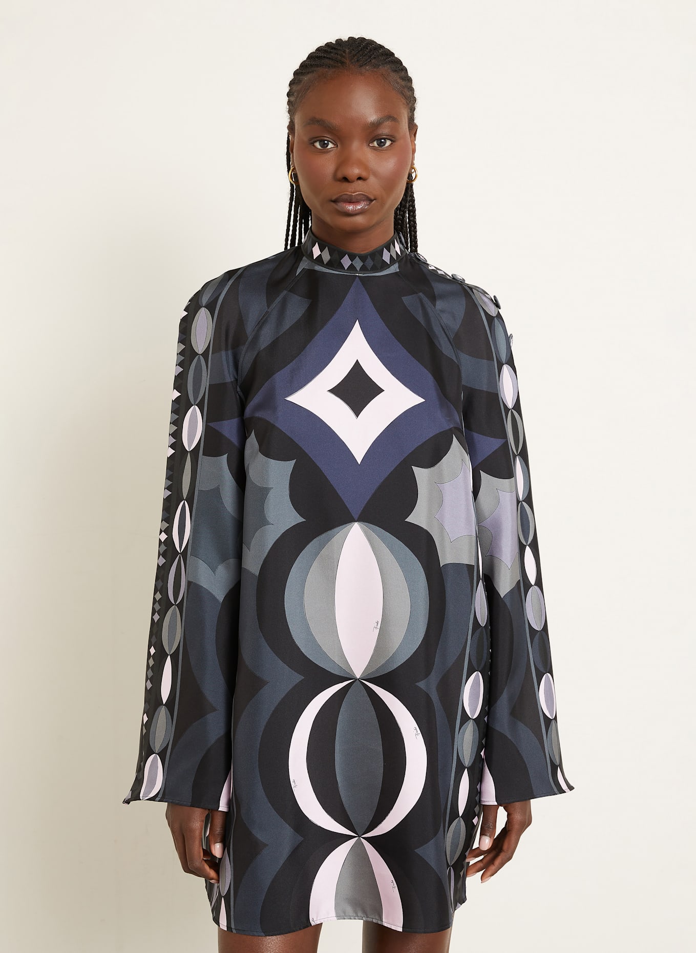 PUCCI Seidenkleid: SCHWARZ / DUNKELBLAU / ROSA