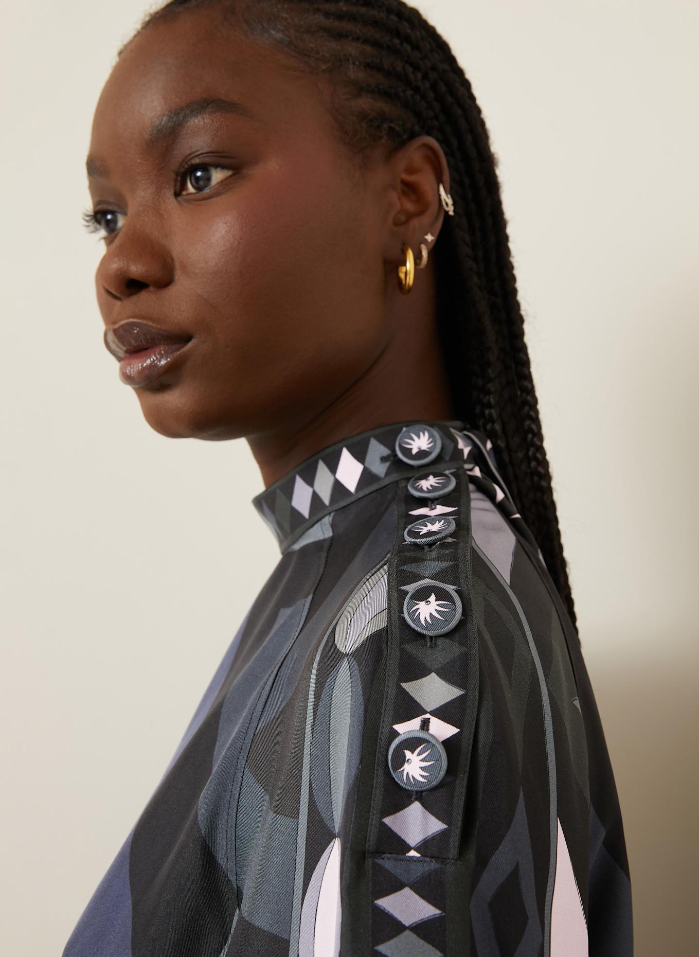 PUCCI Seidenkleid: SCHWARZ / DUNKELBLAU / ROSA