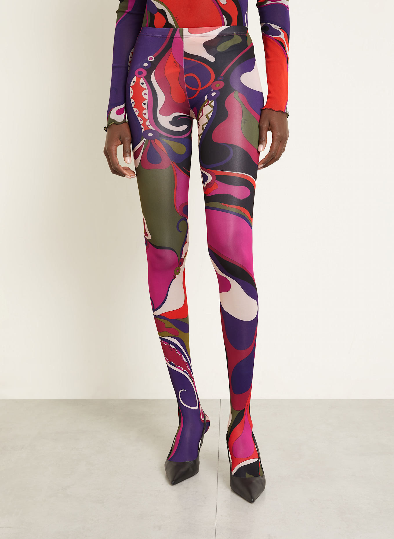 PUCCI Strumpfhose mit Geschenkbox: LILA / ROT / OLIV